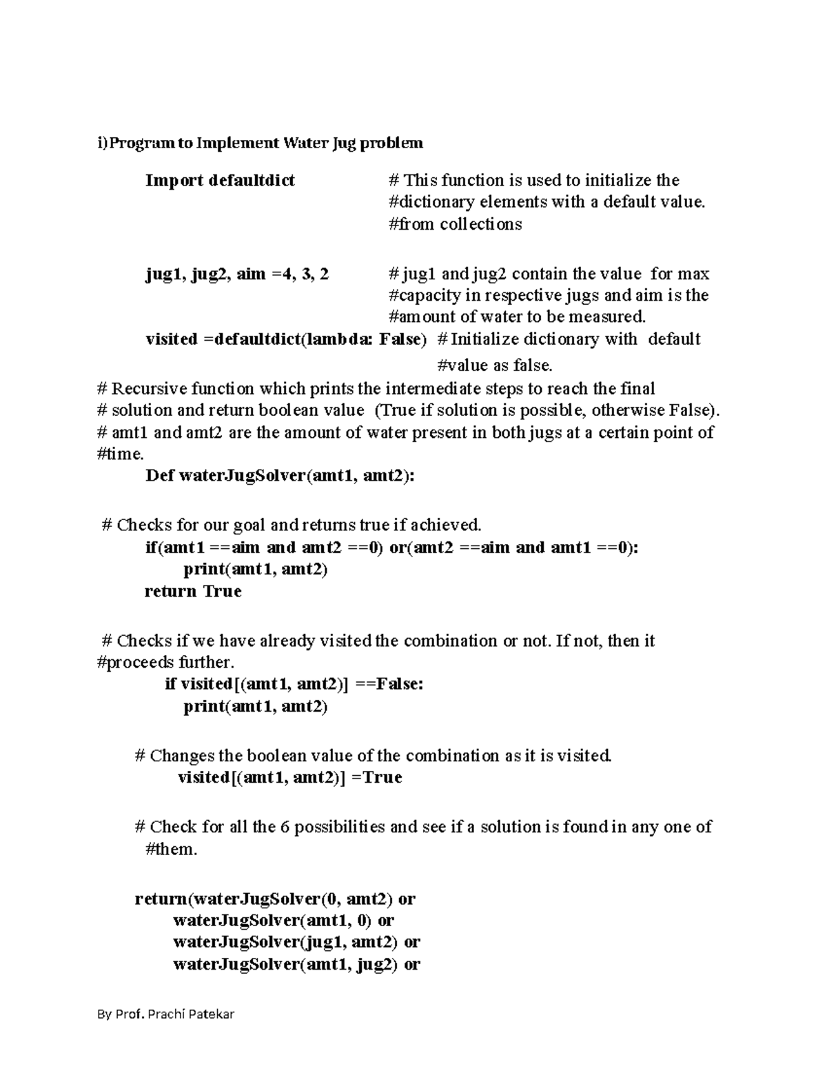 CS101: Program for Solving the Water Jug Problem - Studocu