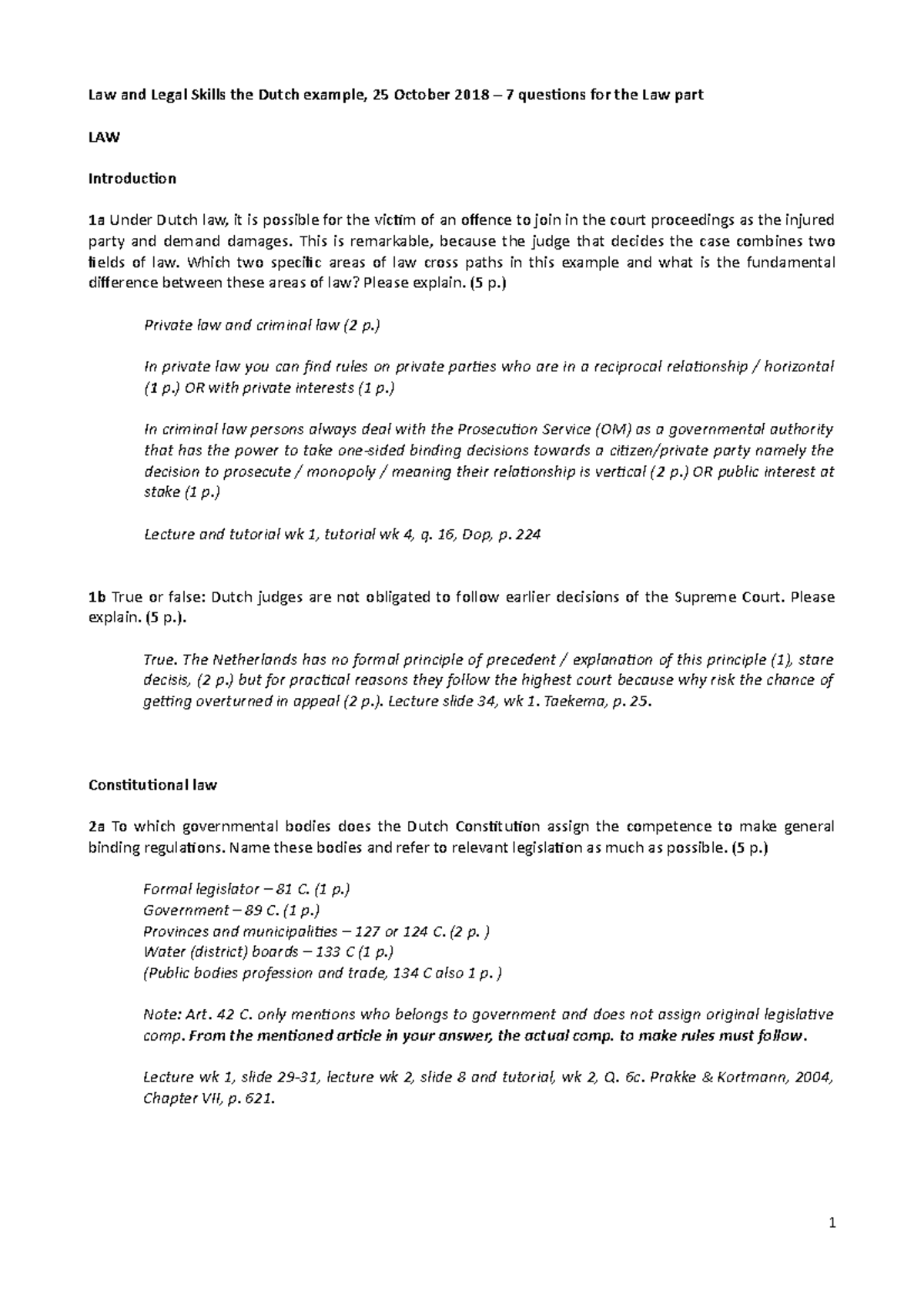 LAW 202 - Practice Exam on Dutch Law and Legal Skills - Studeersnel