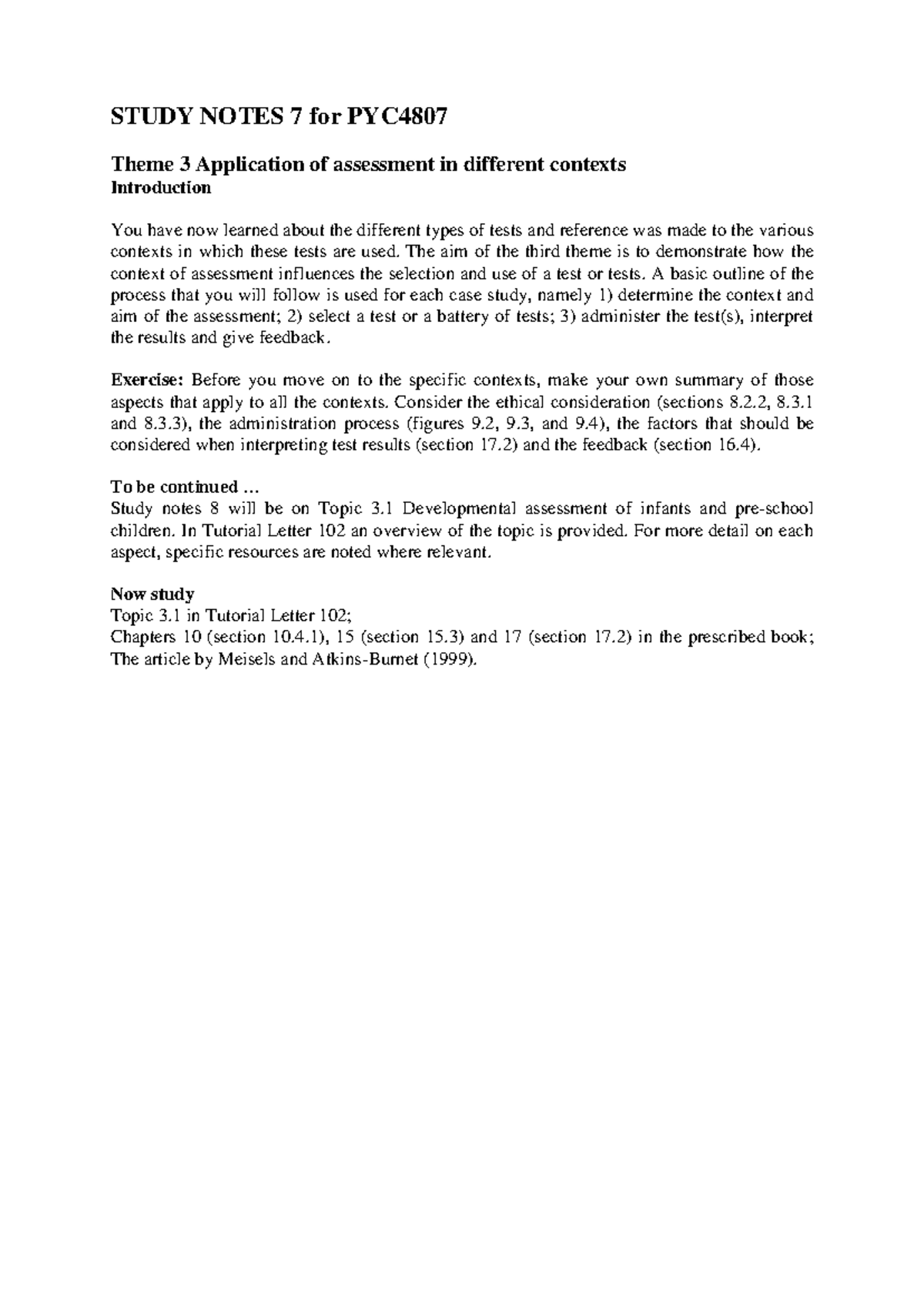 Study Notes 7 for PYC4807 - STUDY NOTES 7 for PYC Theme 3 Application ...