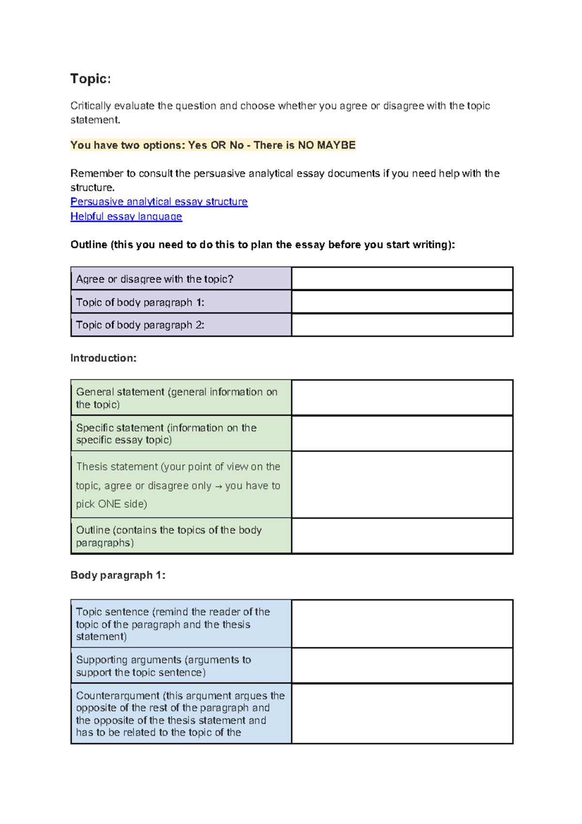 PA Essay Structure Outline: Agree or Disagree? - Studocu