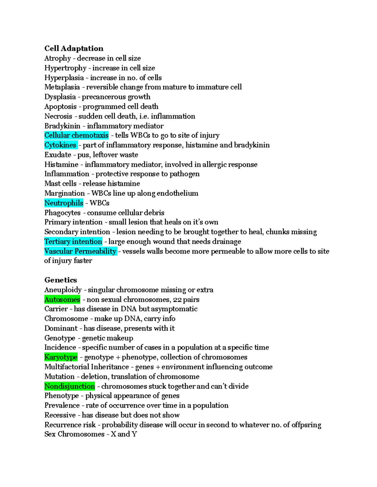 Patho 101 Final Key Terms Review & Study Notes - Studocu