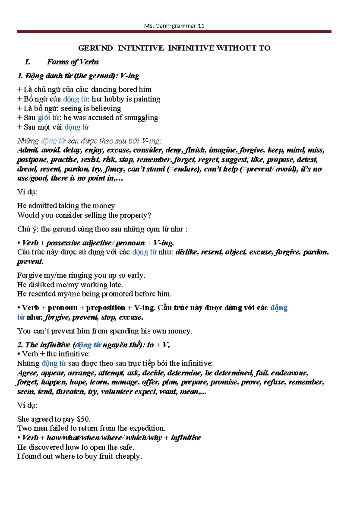 Gerund and Infinitive Forms: A Detailed Study for BA-HE Students - Studocu