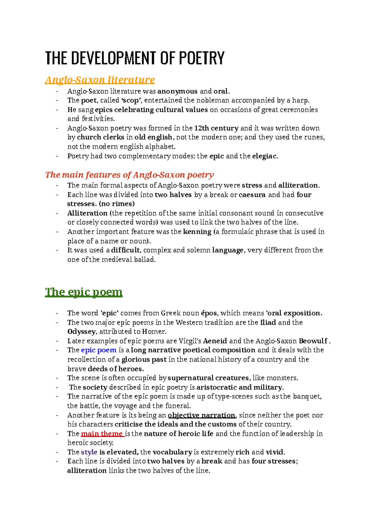 ENG 101: The Evolution of Poetry from Oral Traditions to Beowulf - Studocu