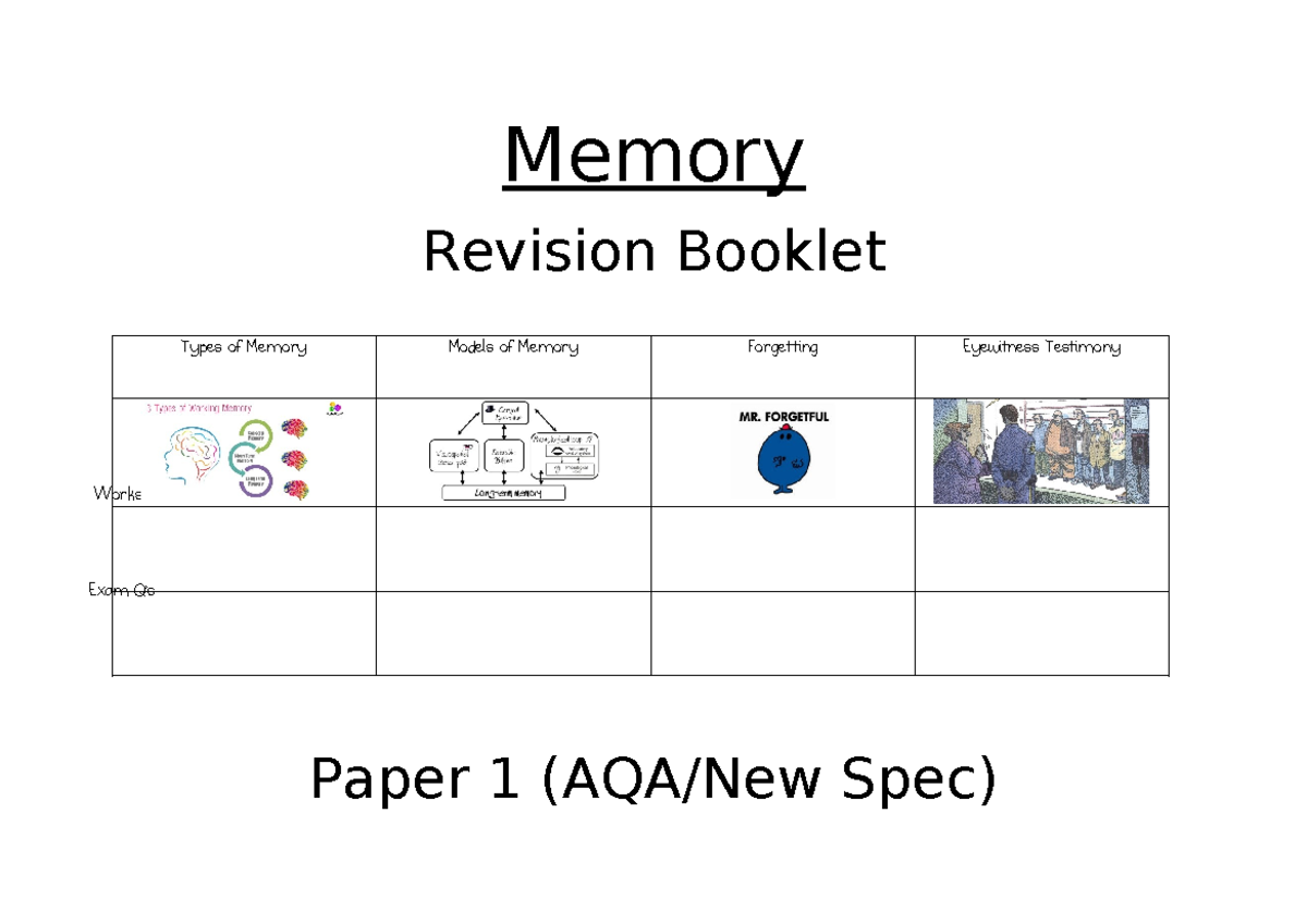 Memory Revision Booklet: Types, Models, and Forgetting (WS1-WS4) - Studocu