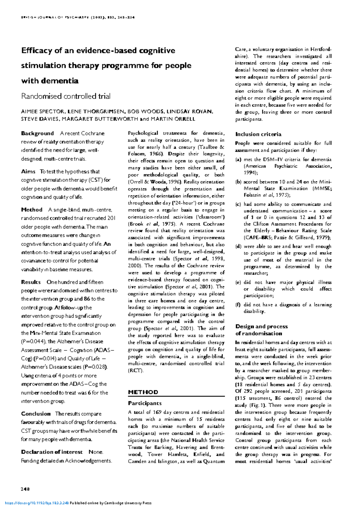 Efficacy of Cognitive Stimulation Therapy for Dementia: RCT Findings ...