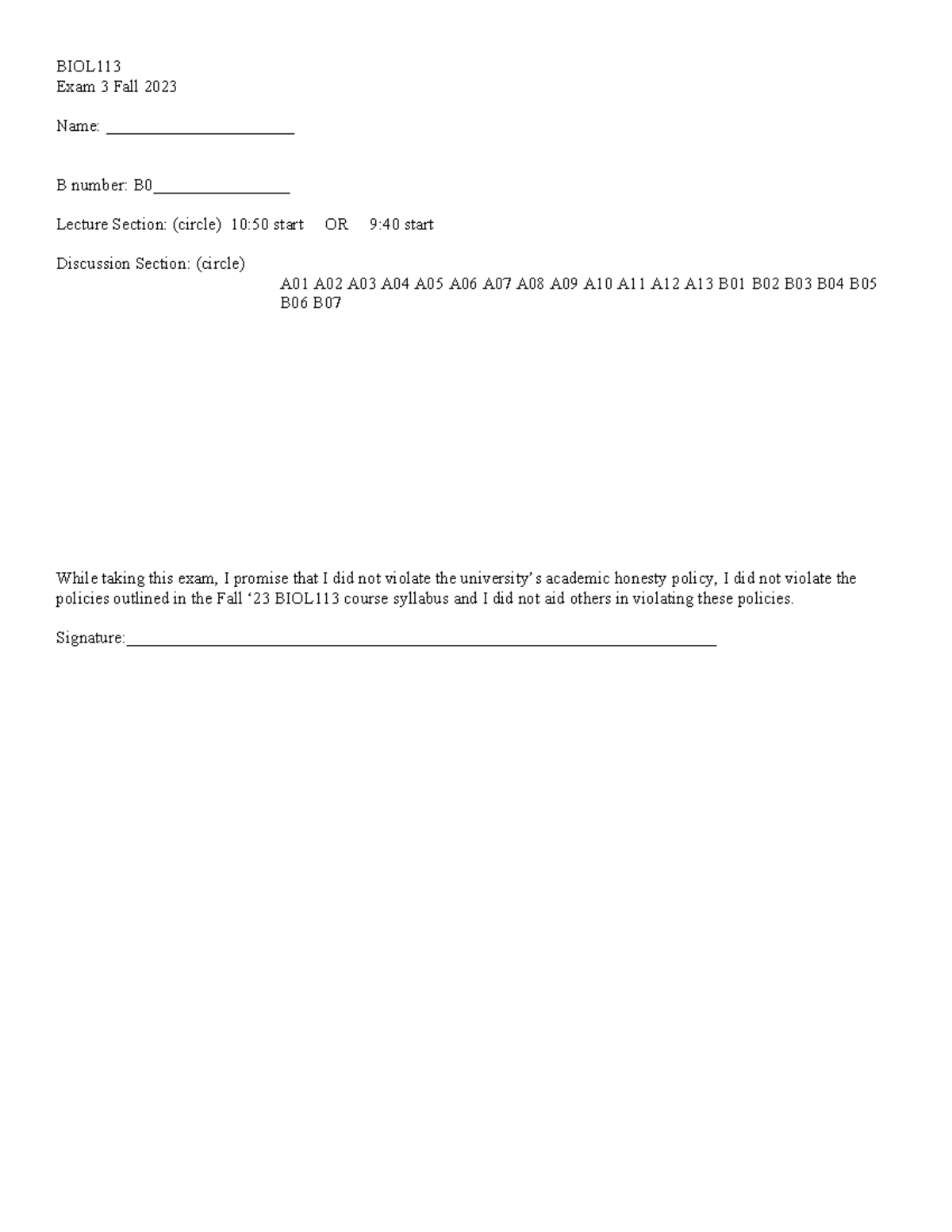 BIOL113 Fall 2023 Exam 3 Review and Answer Key - Studocu