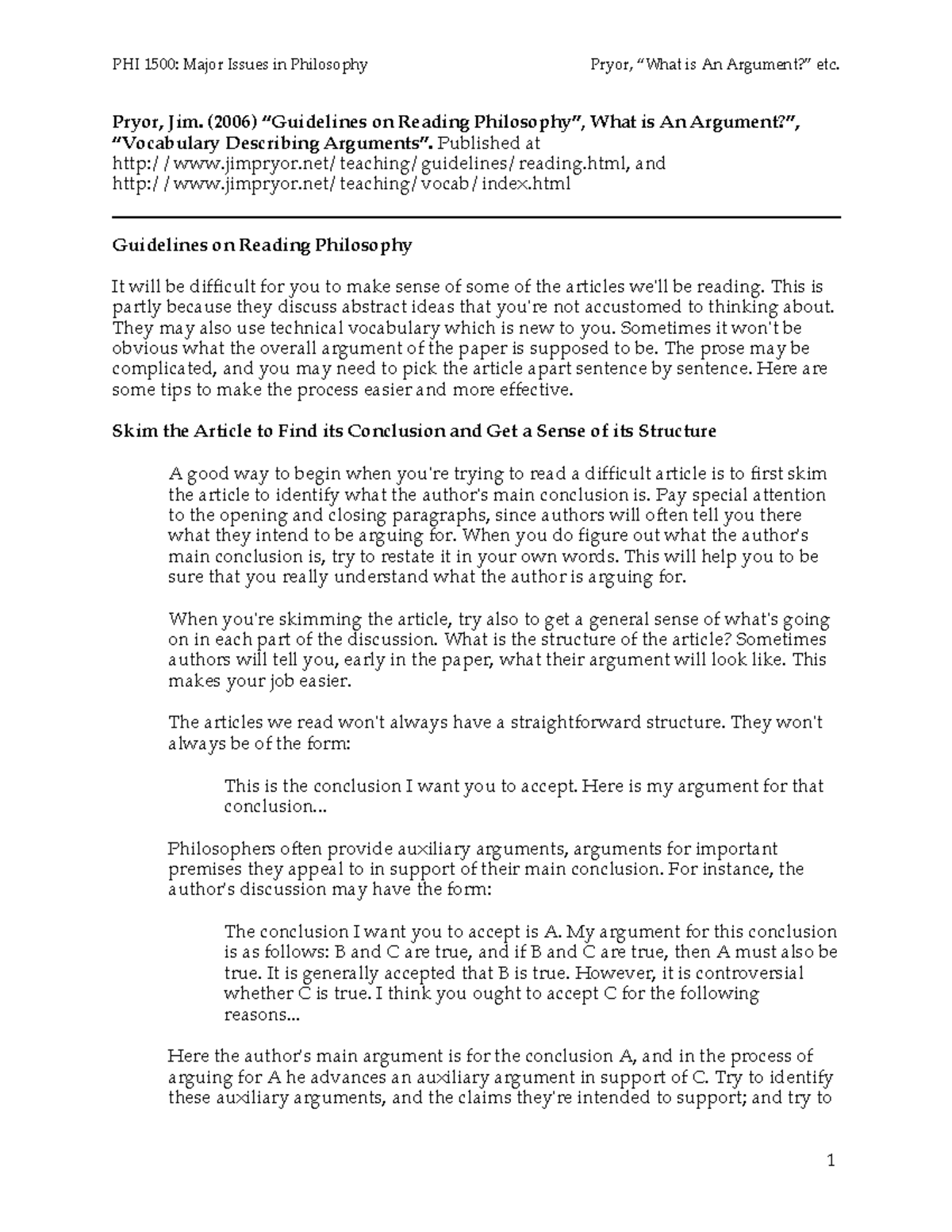 PHI 1500: Guidelines on Reading Philosophy and Understanding Arguments ...