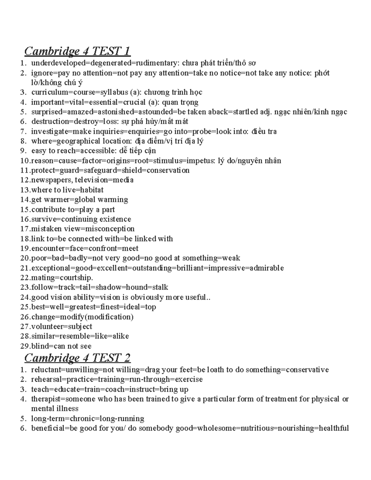 Cambridge IELTS Reading Synonyms Study Guide - Studocu