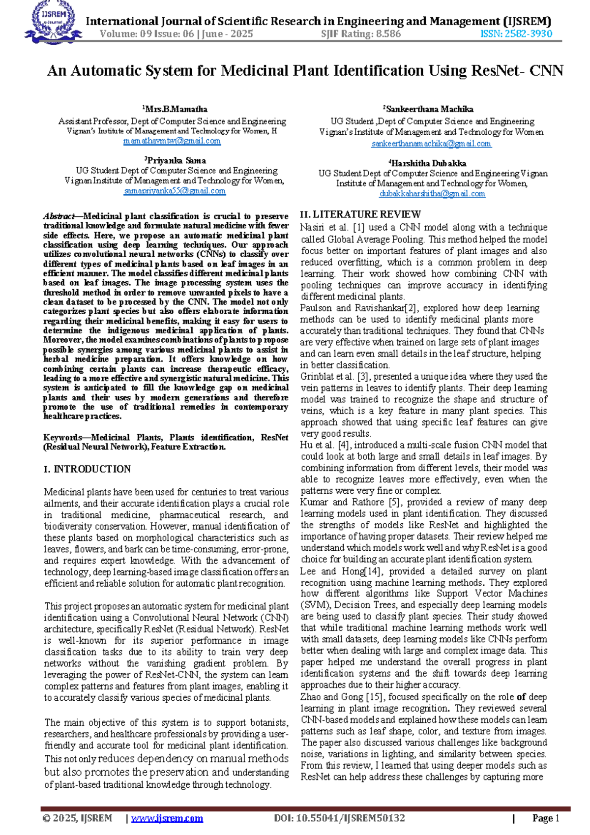IJSREM 09(06) 2025: Automatic Medicinal Plant Identification Using CNN ...
