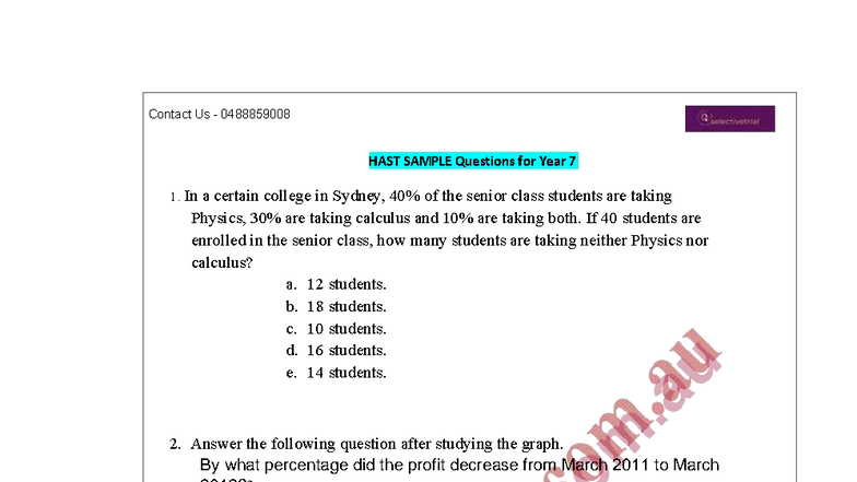 HAST Sample Maths Questions for Year 7 & 8 Entries - Studocu