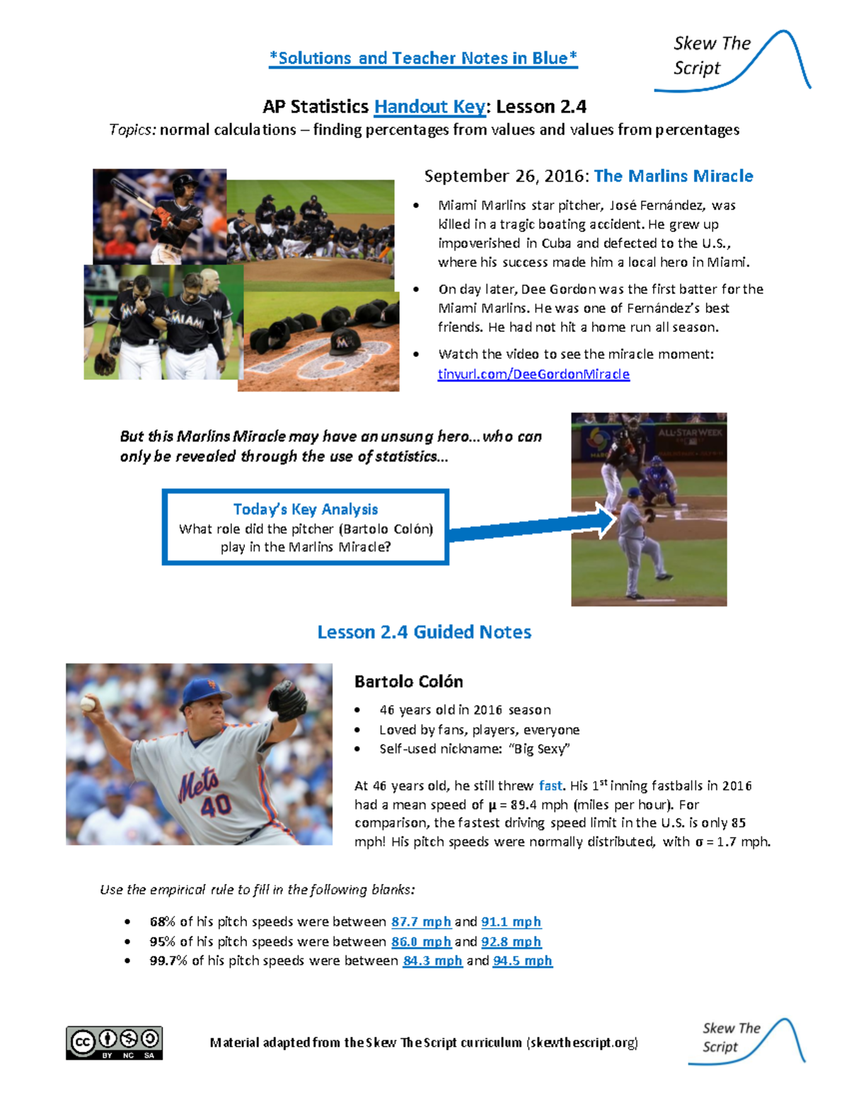 AP Statistics (APST) Lesson 2.4 Key: Normal Calculations & Pitch ...