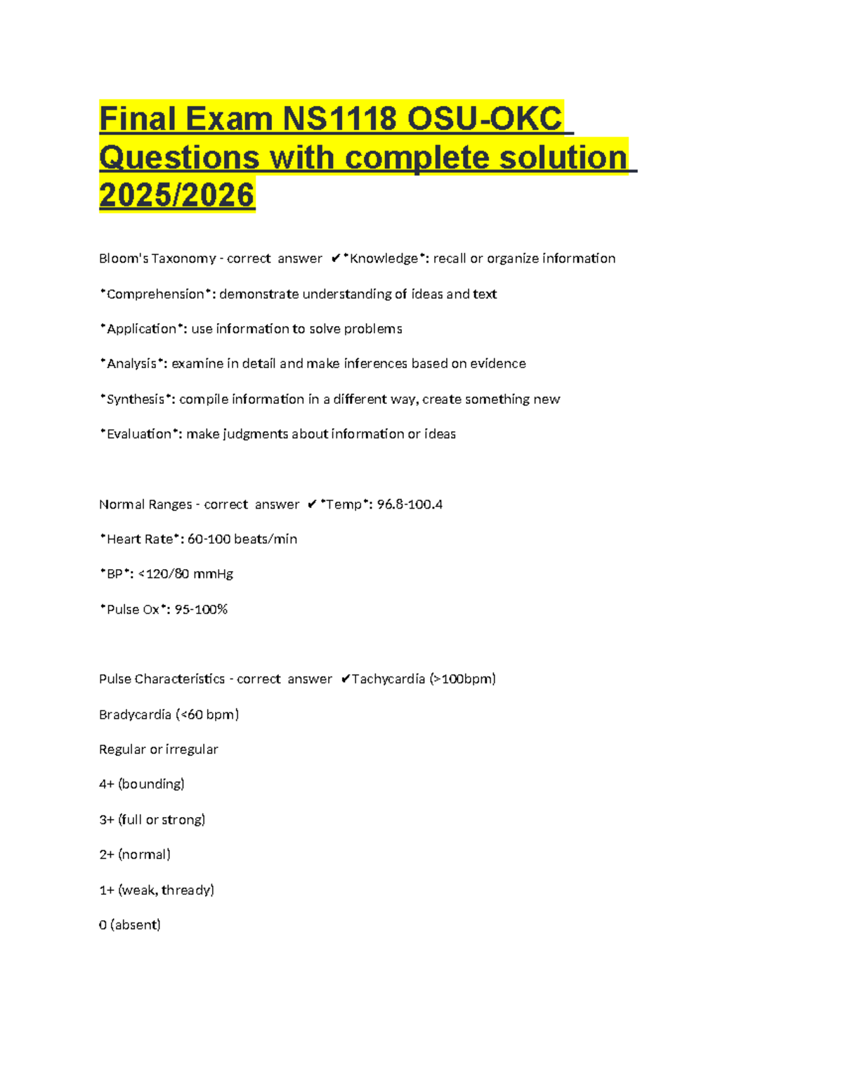 Final Exam Study Guide for NS1118: Key Concepts and Solutions - Studocu