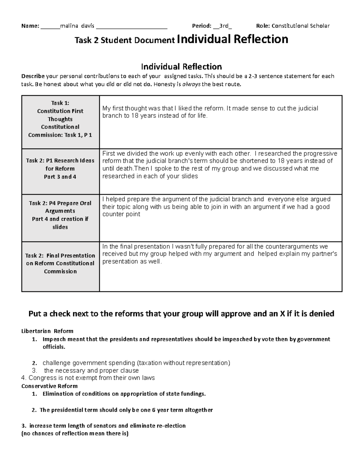Copy of PB1 CC Task 2 Reflection Student Document - Name: ______malina ...