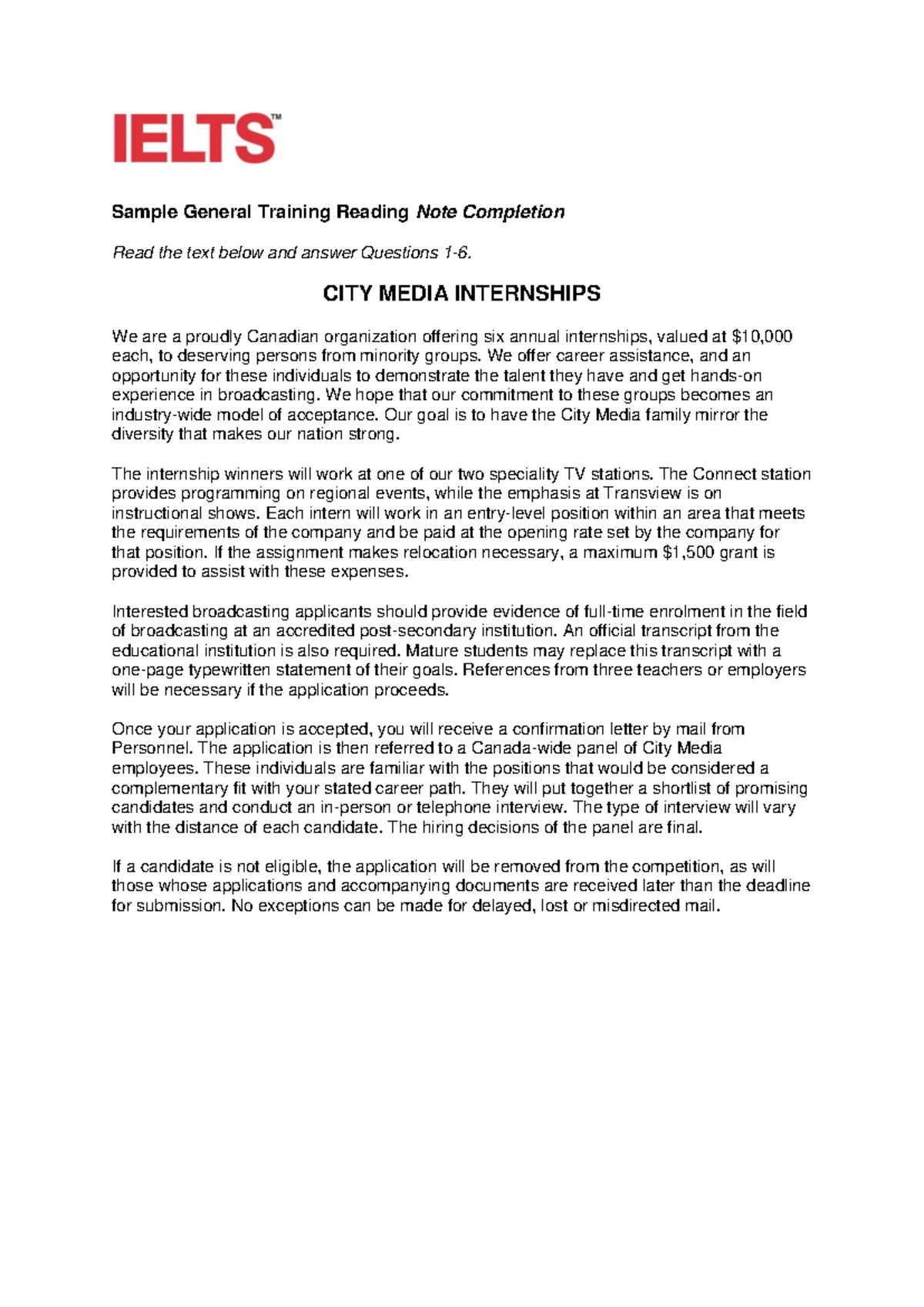 General training reading sample task summary completion and key ...
