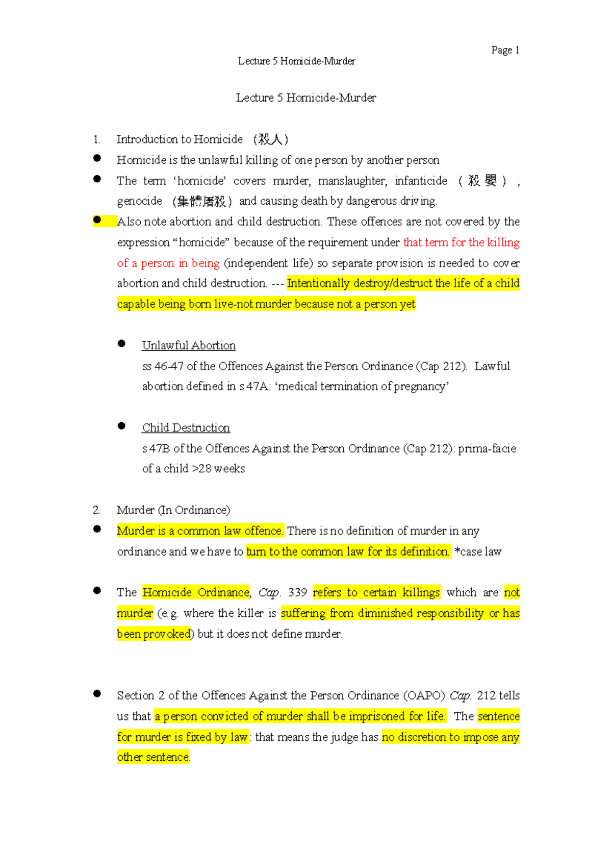 Lecture 5: Homicide and Murder Analysis - Legal Framework and Case ...