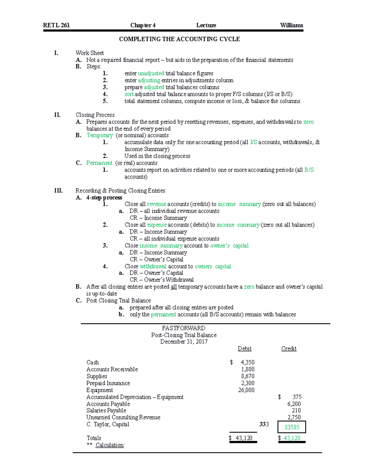 Chapter 4 Notes - RETL 261 Chapter 4 Lecture Williams COMPLETING THE ...