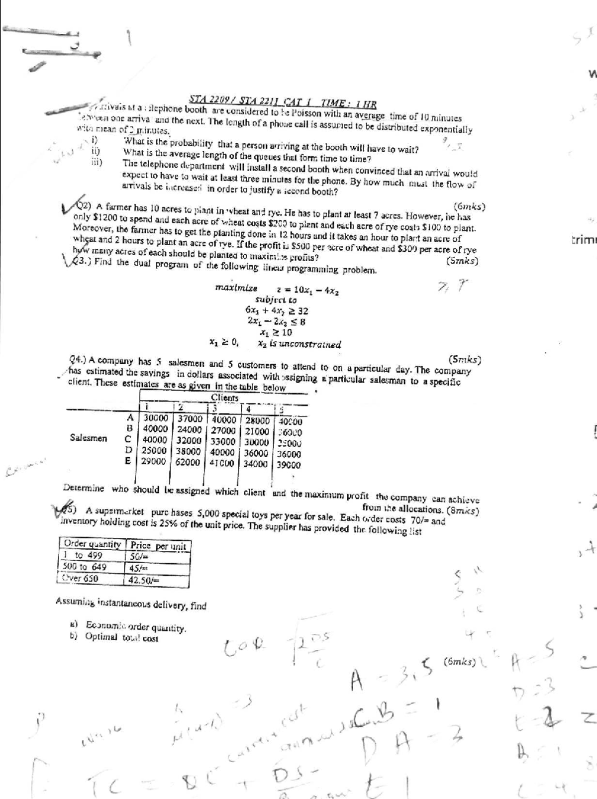 STA 2303: Linear Programming Exam Questions and Solutions - Studocu