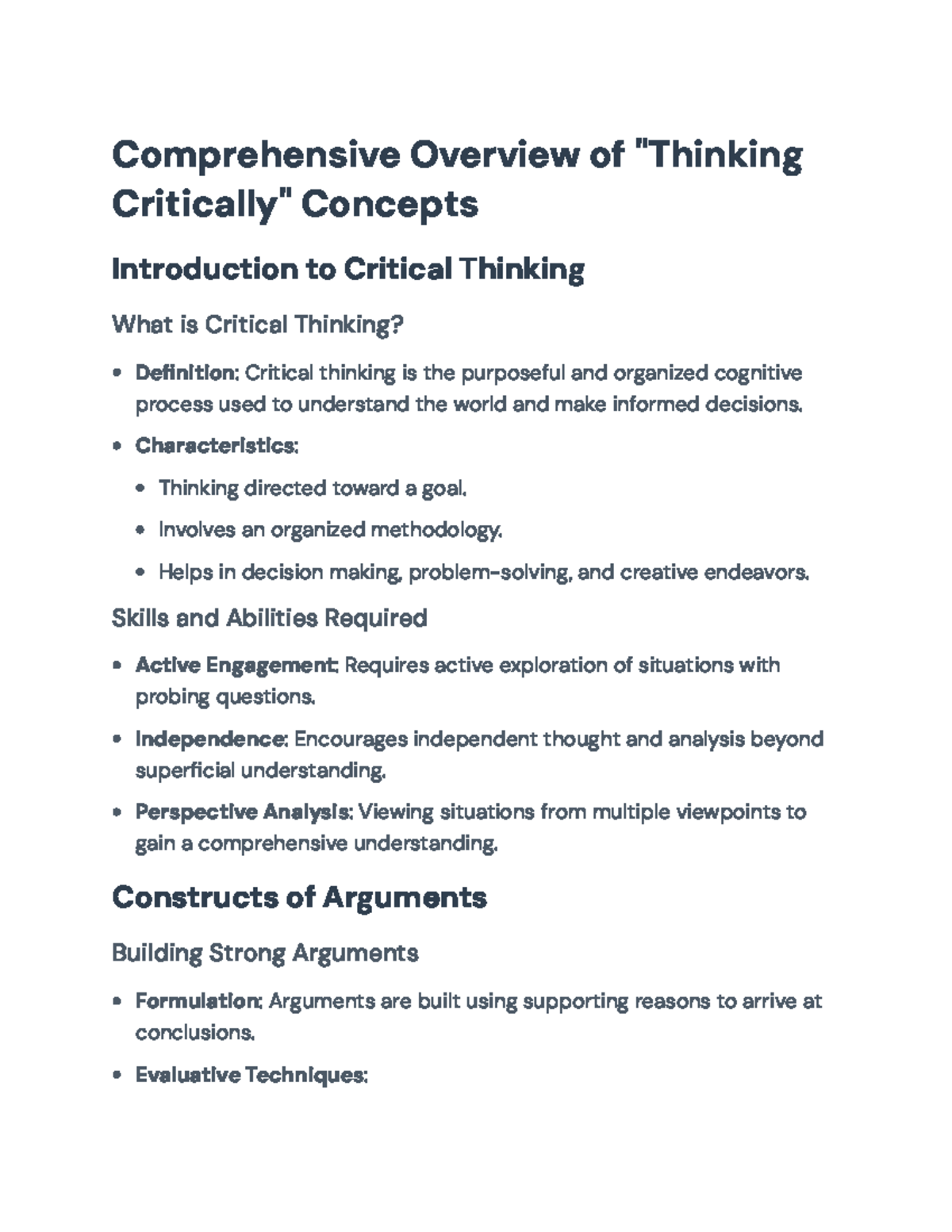 Comprehensive Overview of Critical Thinking Concepts (Course Code ...