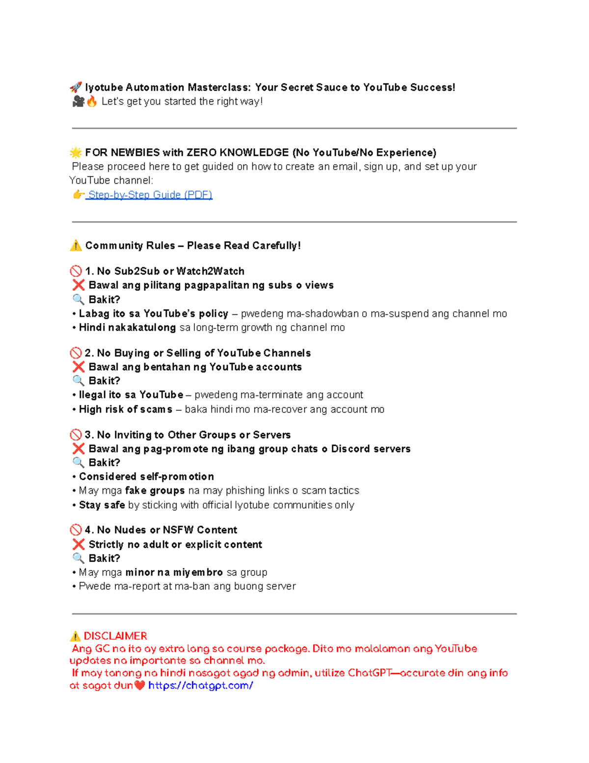 Iyotube Automation Masterclass: Essential Guide for Newbies - Document Preview