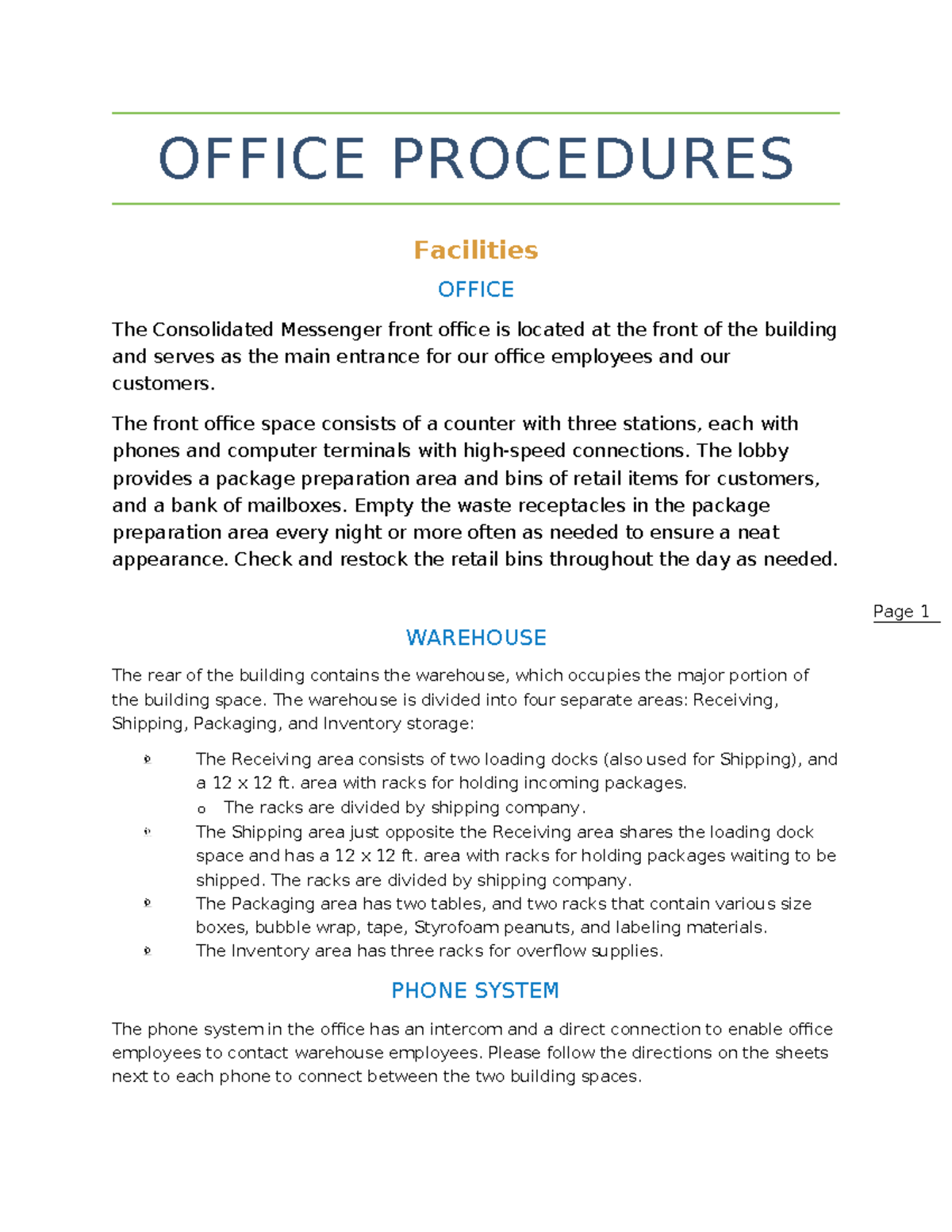 My Office Reading - Page 1 OFFICE PROCEDURES Facilities OFFICE The ...