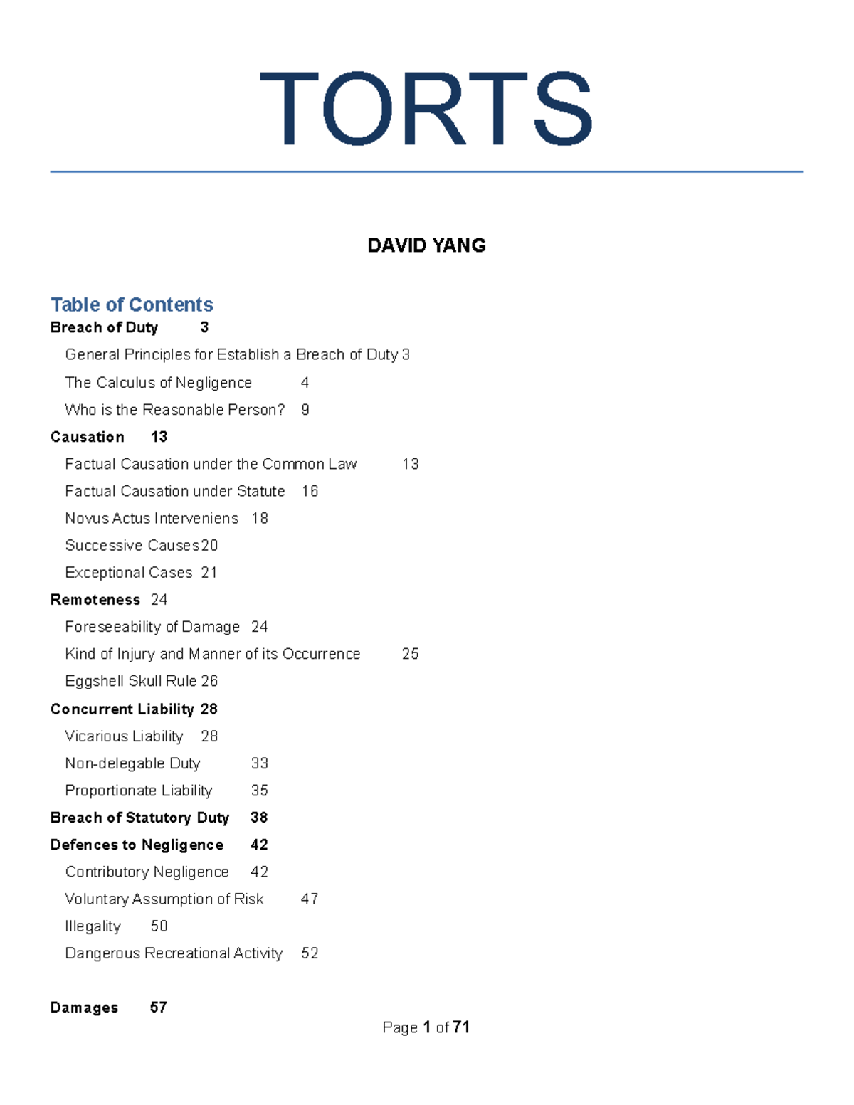 Torts LAW 101 Final Exam Notes: Key Concepts and Case Summaries - Studocu