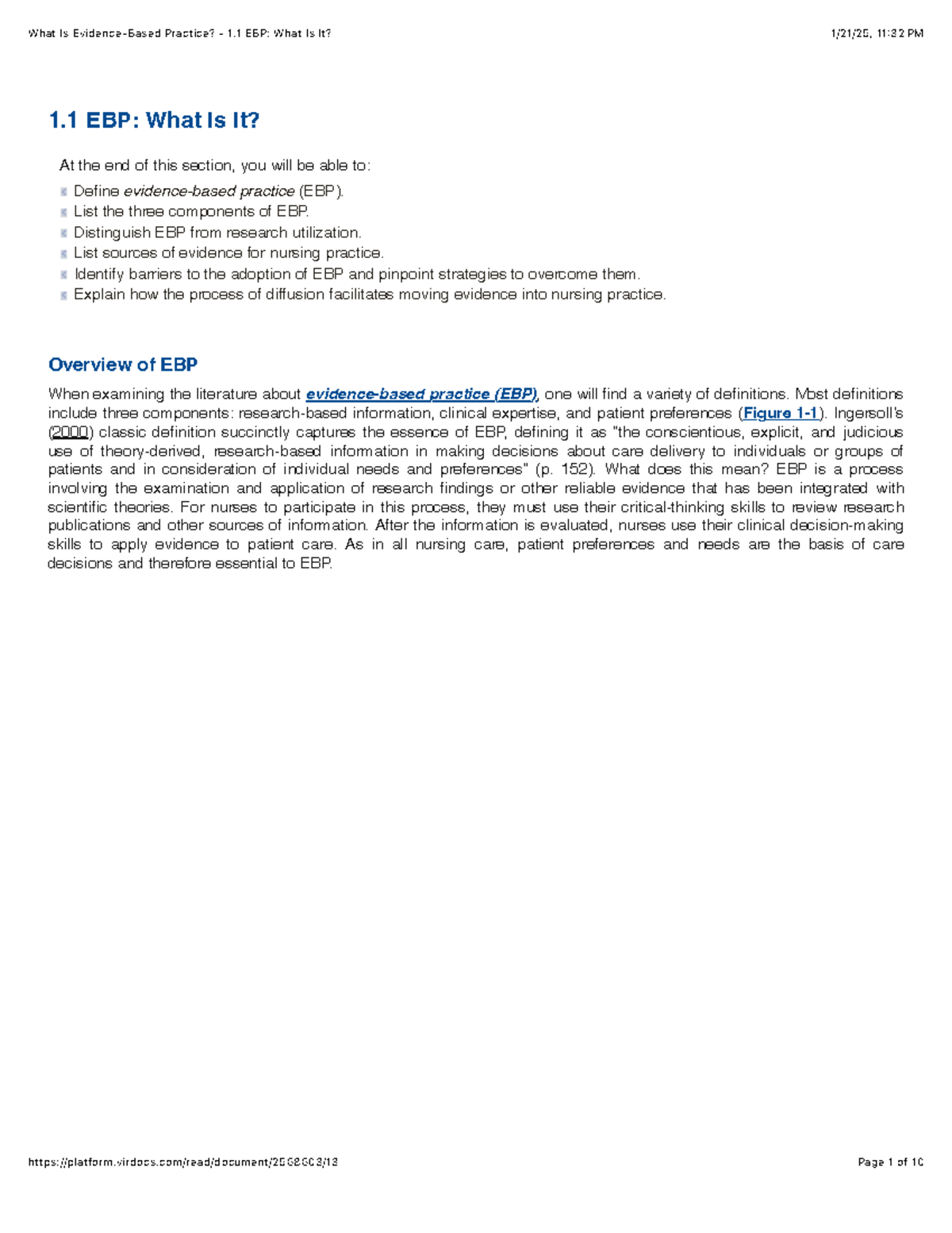 Prof. Chapter 1 - 1 EBP: What Is It? At the end of this section, you ...