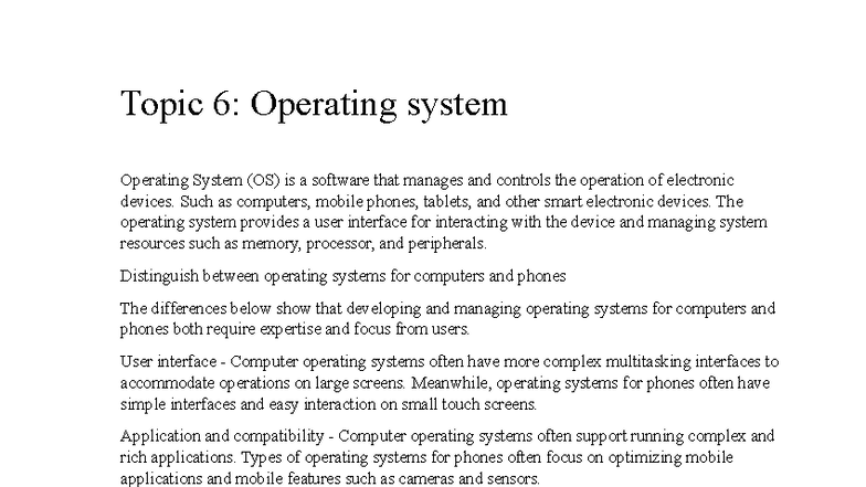 Topic 6a: Distinguishing Operating Systems for Devices - Studocu