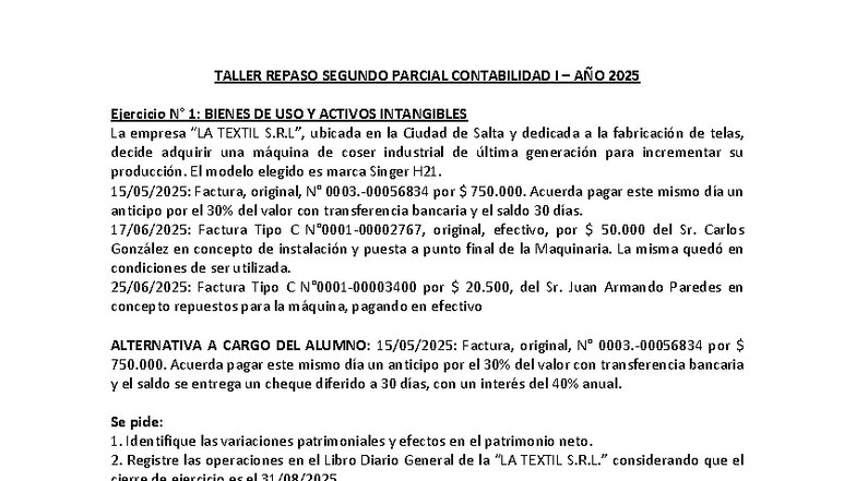 TALLER REPASO SEGUNDO PARCIAL CONTABILIDAD I 2025 - Ejercicios y ...