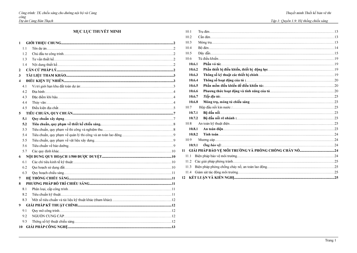 THUYẾT MINH THIẾT KẾ HỆ THỐNG CHIẾU SÁNG DỰ ÁN CẢNG BÀN THẠCH - Document Preview