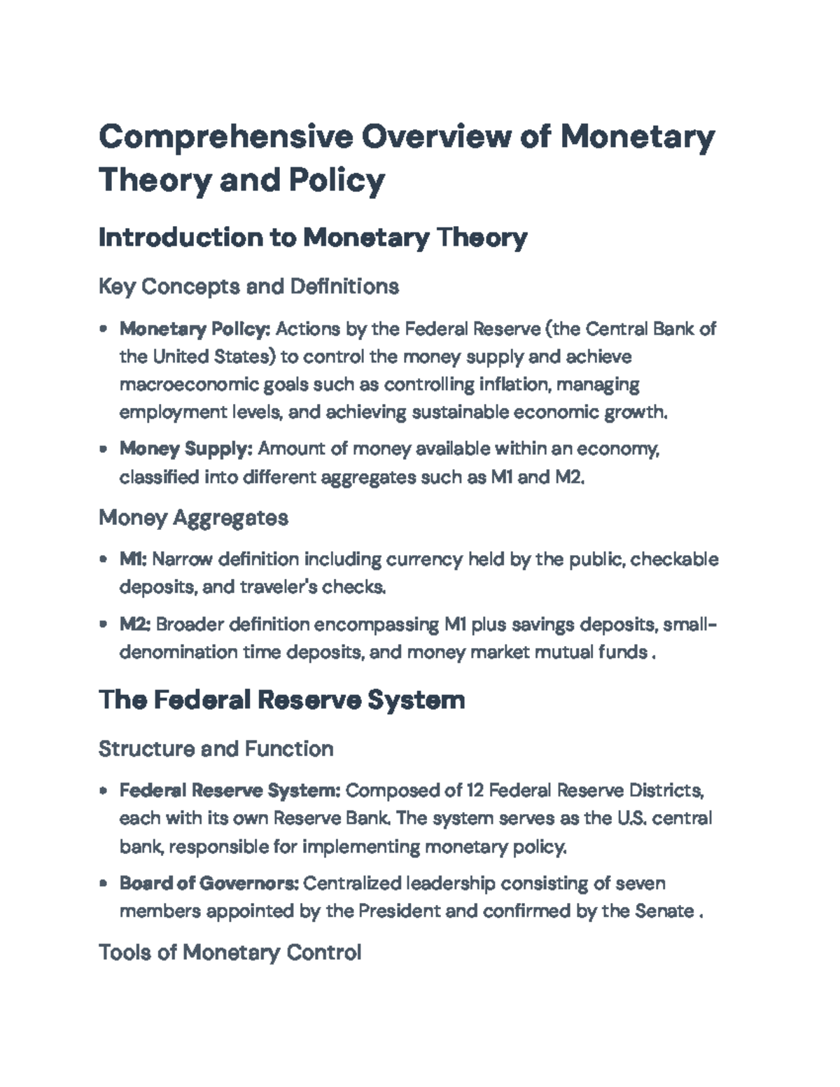 Monetary Theory and Policy: Comprehensive Overview for Economics 101 ...