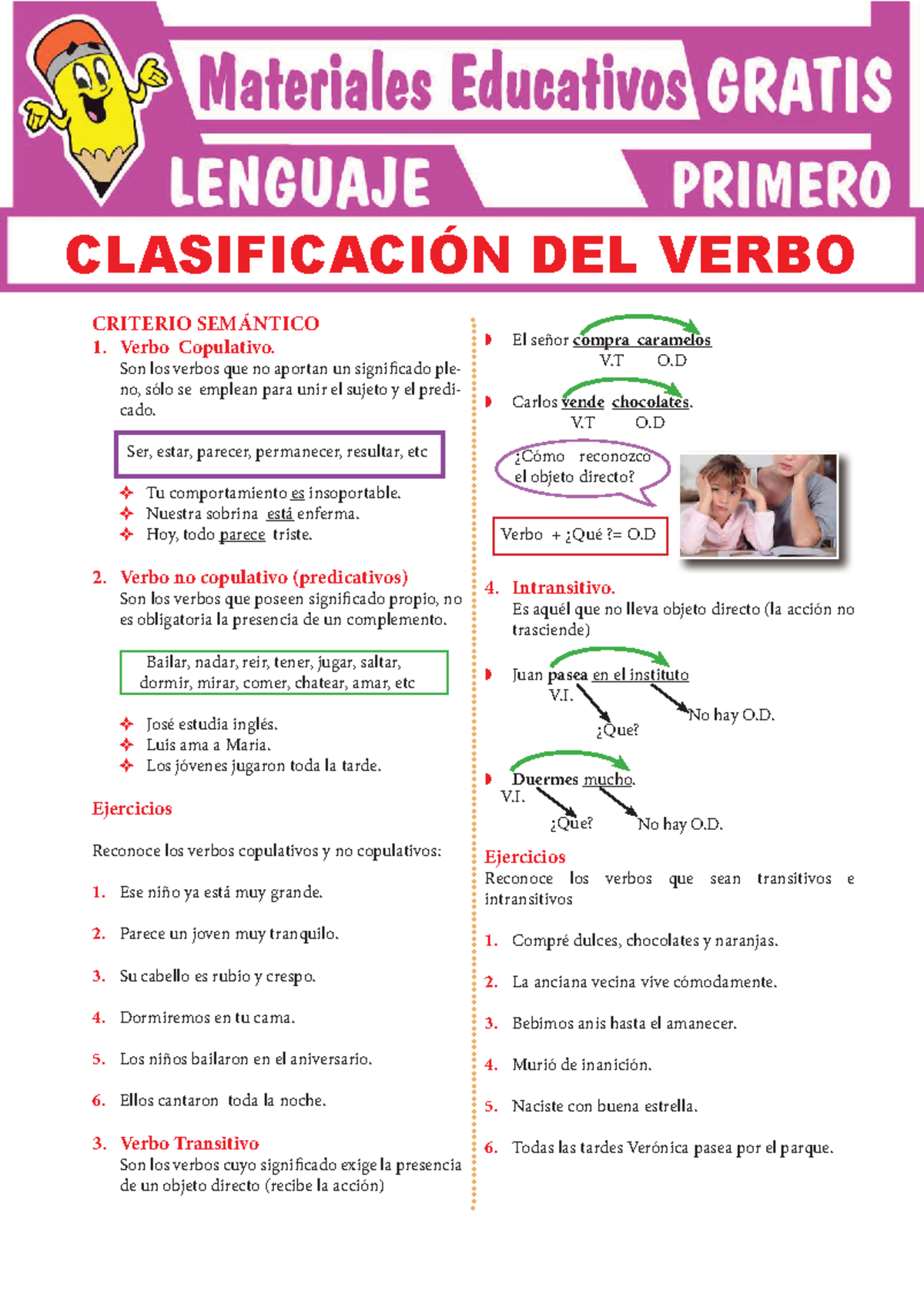 Clasificación del Verbo para Primer Grado de Secundaria: Ejercicios y ...