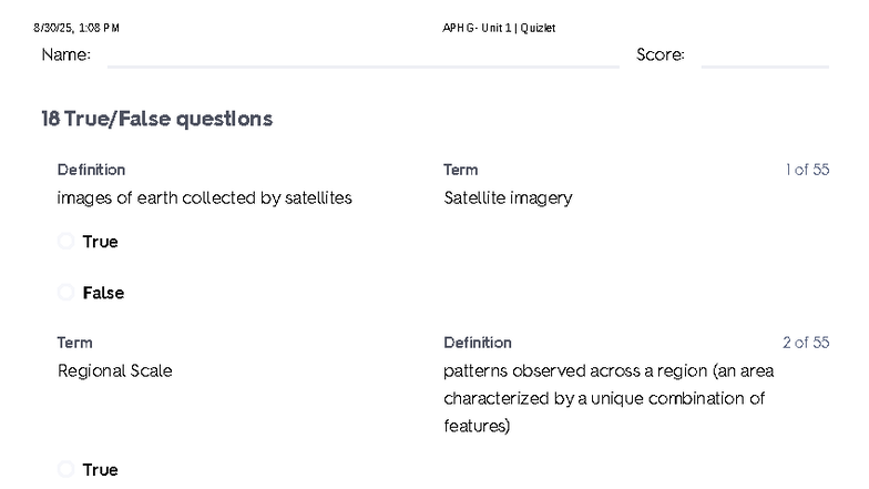 AP Human Geography - Unit 1 Quizlet Study Guide - Studocu