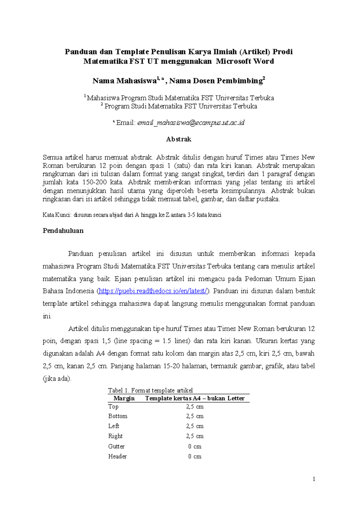 Panduan Template Penulisan Karya Ilmiah Matematika FST UT 2022 - Studocu