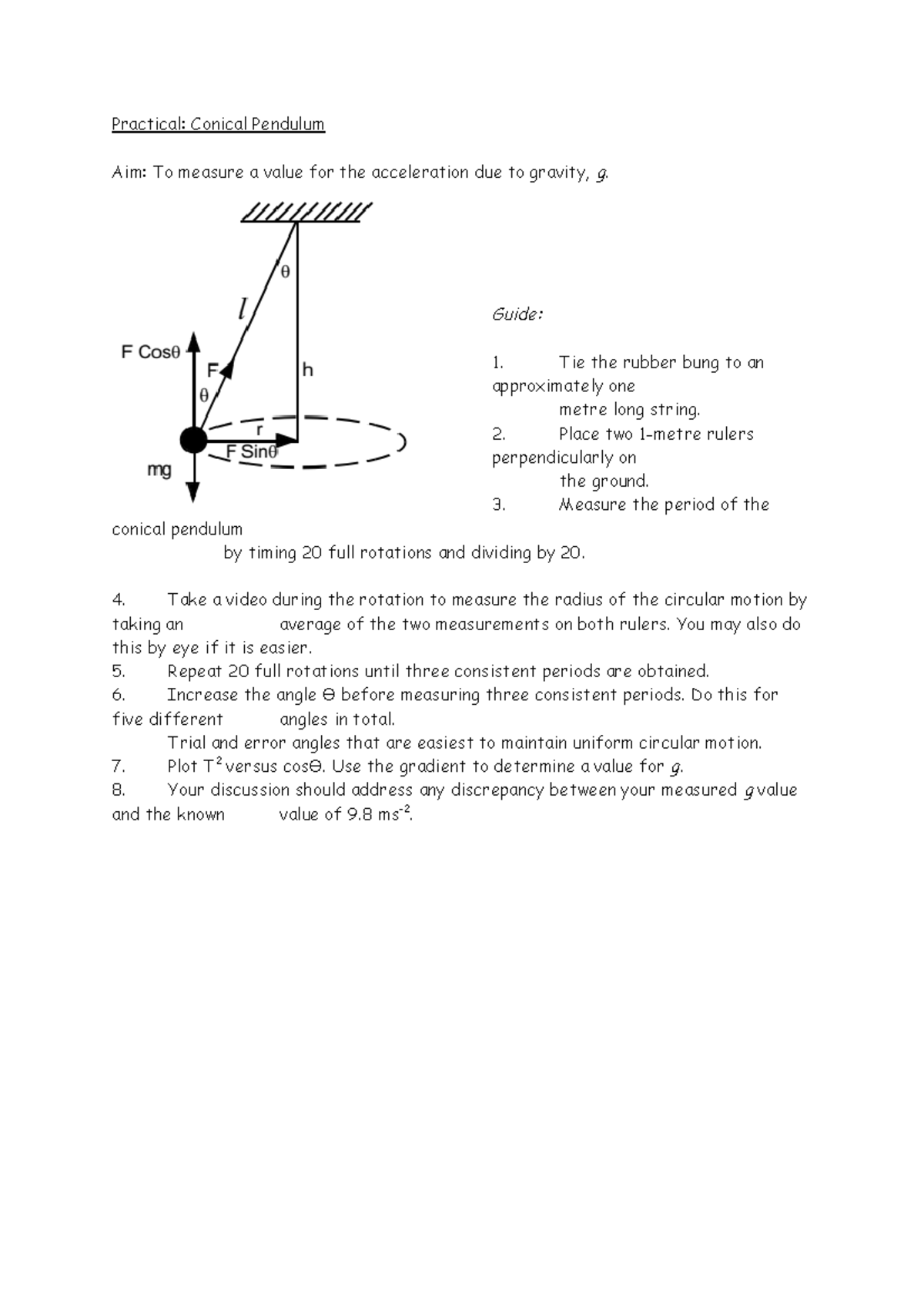Conical Pendulum Experiment - Practical: Conical Pendulum Aim: To ...