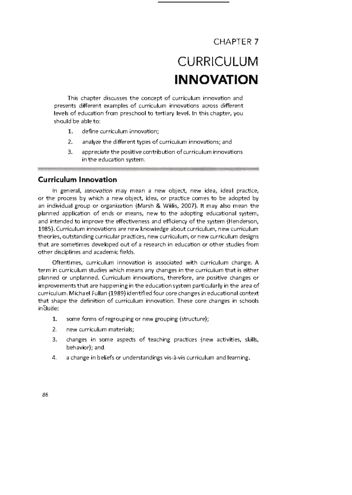 CHAPTER 7: CURRICULUM INNOVATION AND EDUCATIONAL TRANSFORMATION - Studocu