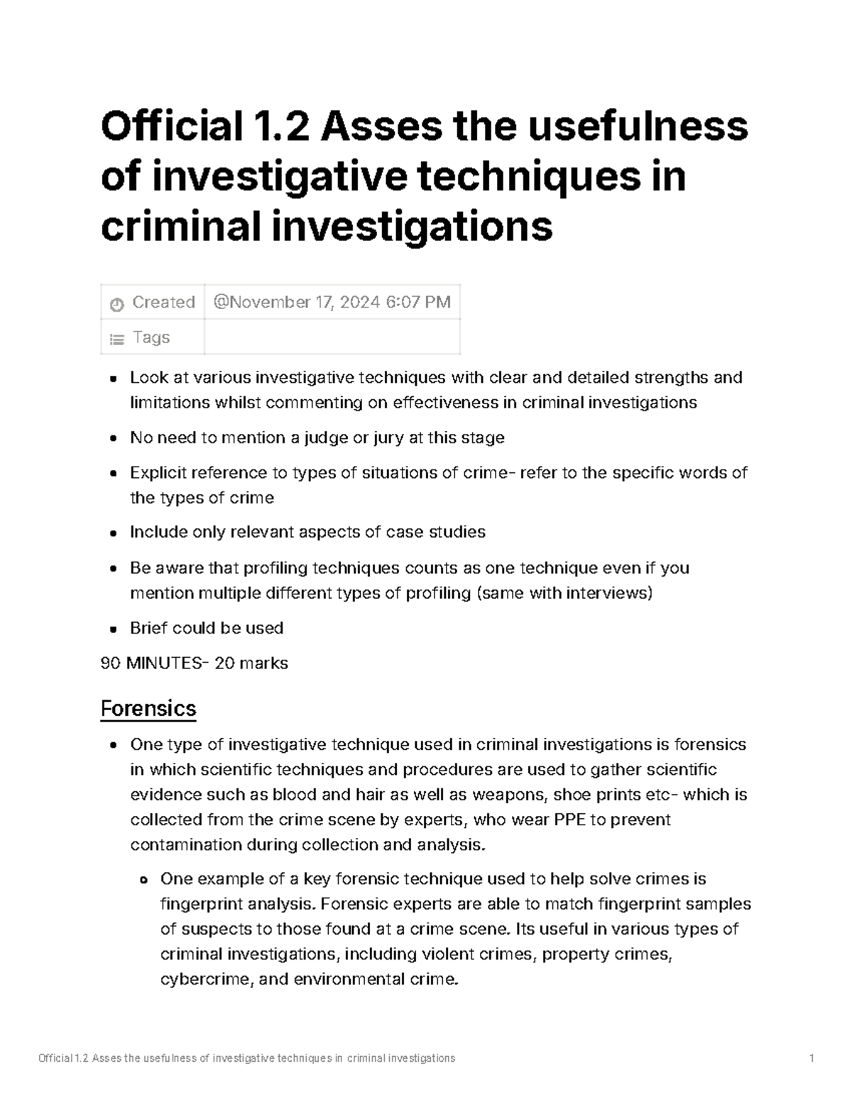 1.2 Asses the usefulness of investigative techniques in criminal ...