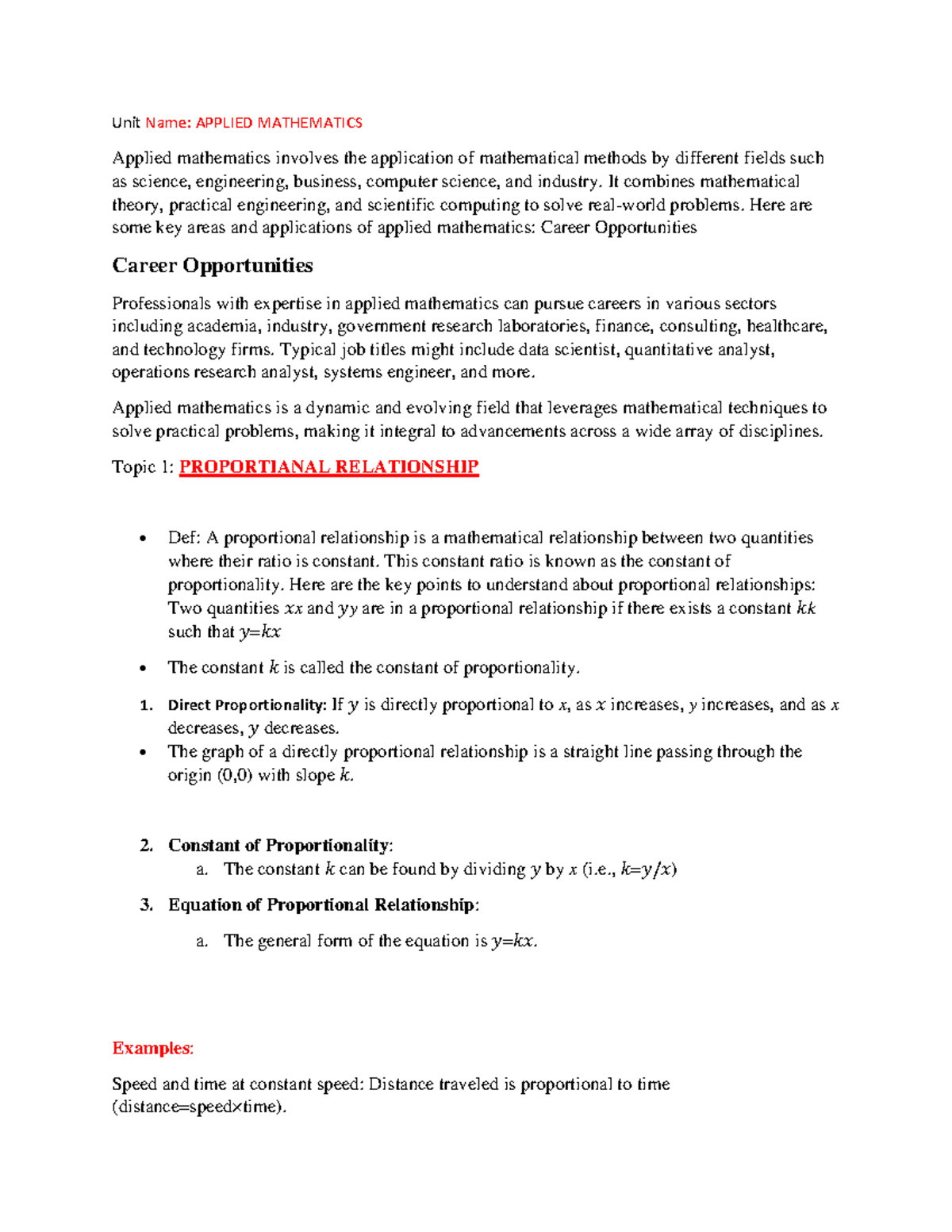 Applied Maths - Not available - Unit Name: APPLIED MATHEMATICS Applied ...