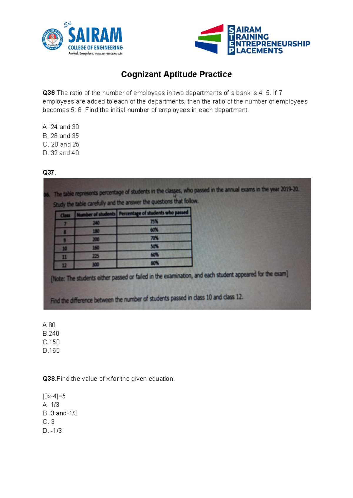 Cognizant Aptitude Practice Questions Set 2 - Studocu
