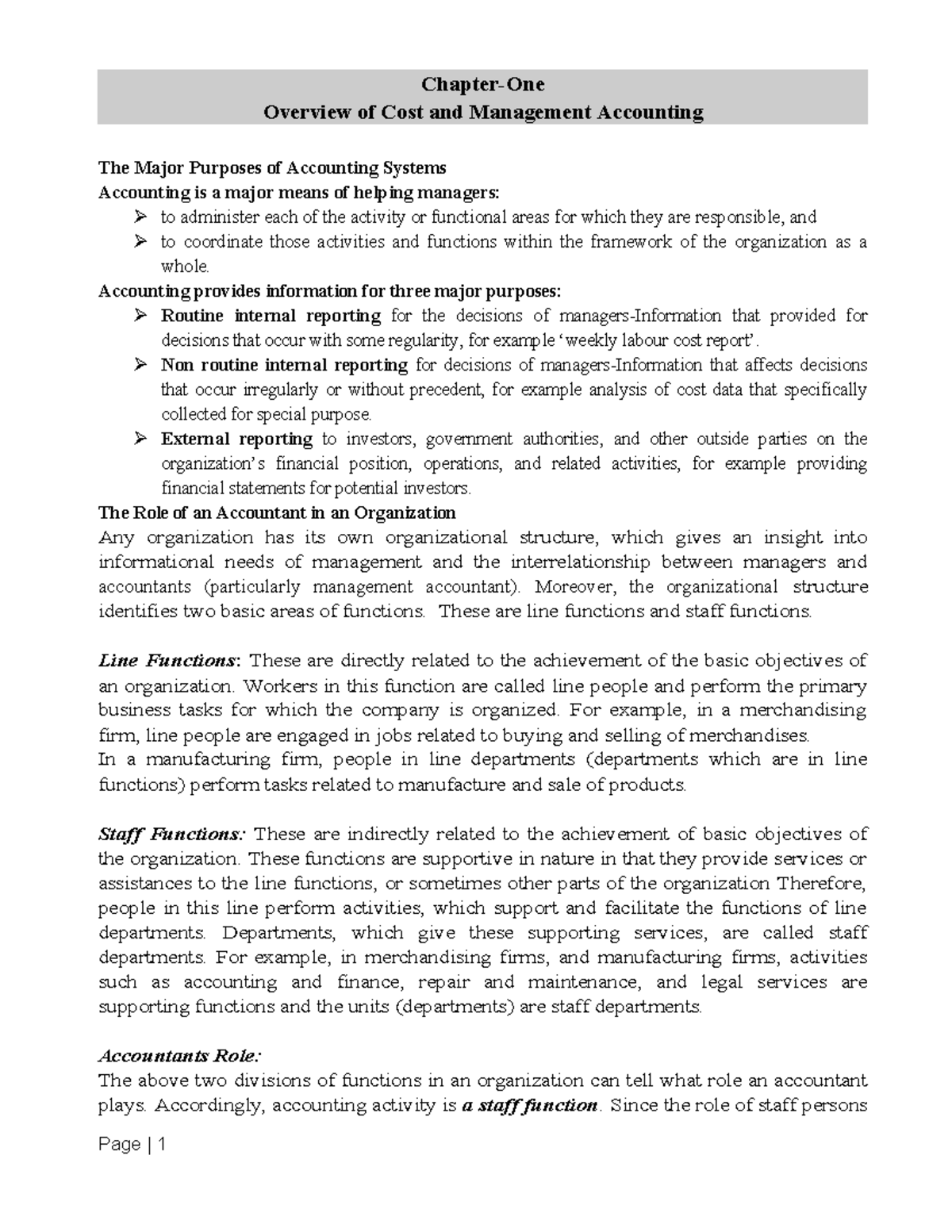 CH-1 and 2: Overview of Cost and Management Accounting - Studocu