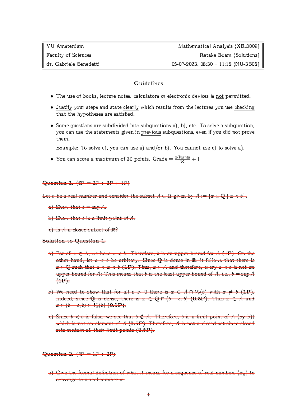 MA XB 0009 Retake Exam Solutions: Mathematical Analysis 2023 - Studeersnel