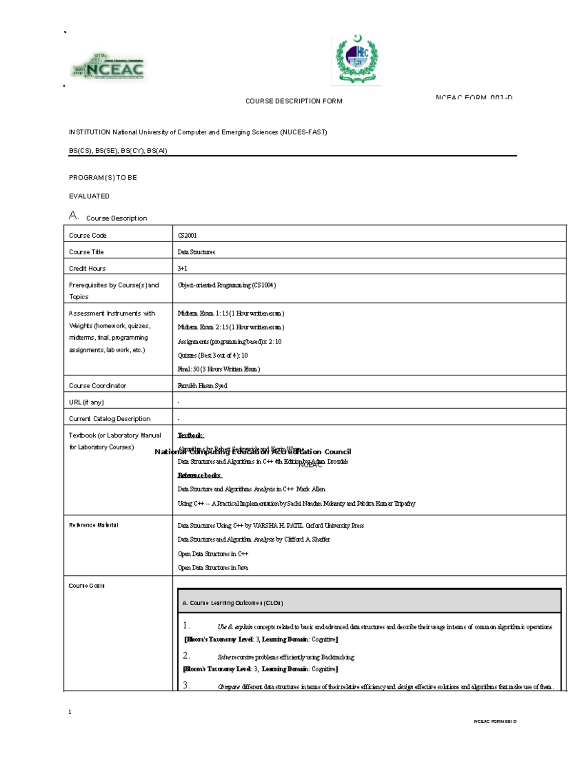 Data Structures Course Outline