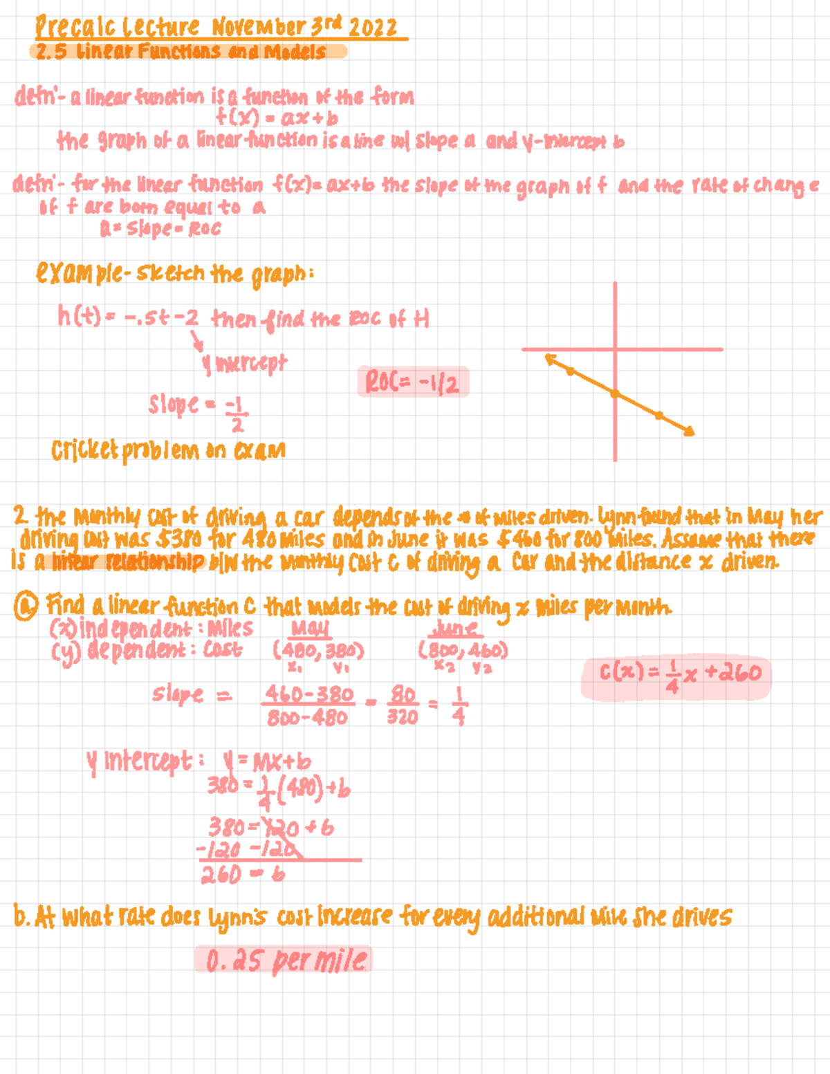 Precalc Lecture 2.5: Linear Functions & Cost Models - Studocu