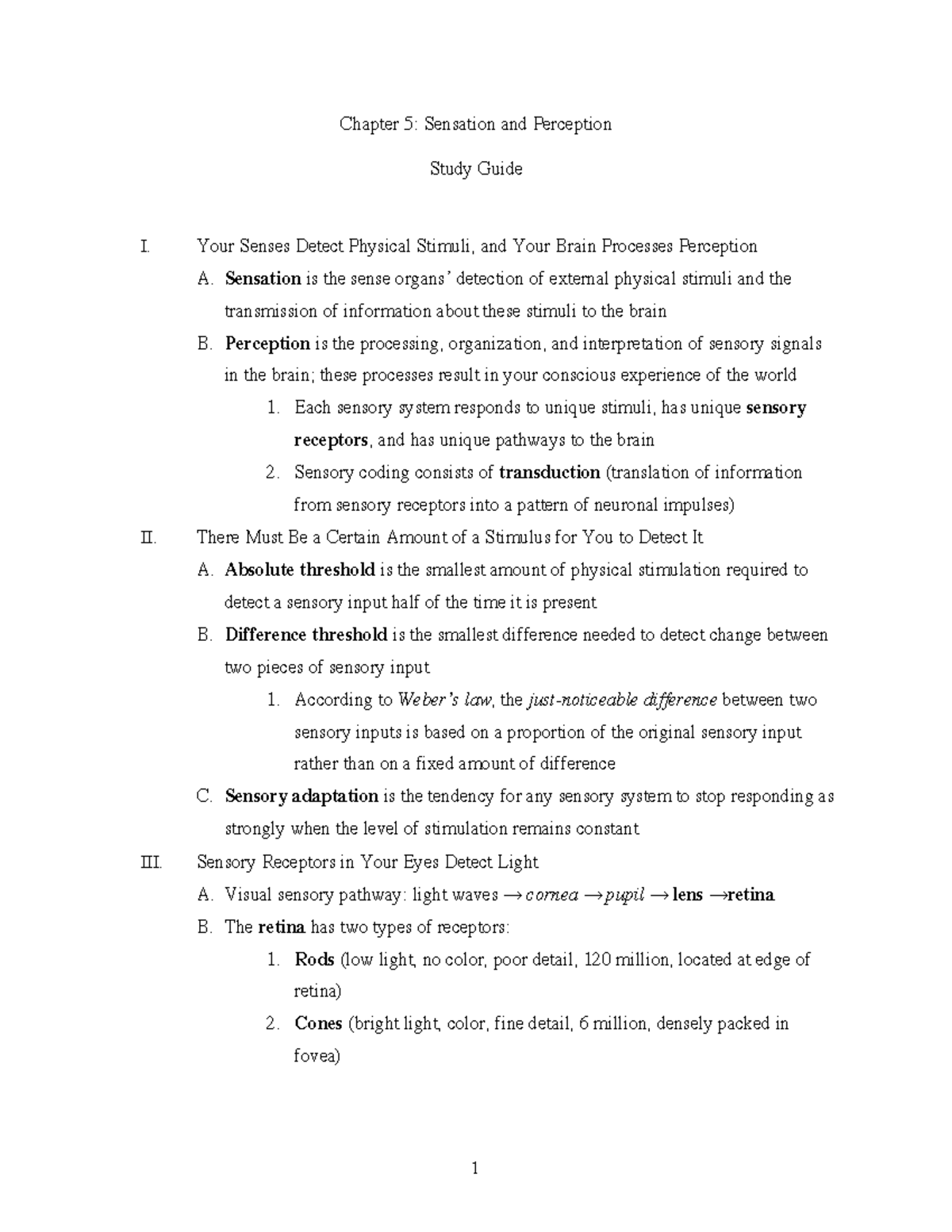 Chapter 5: Sensation and Perception Study Guide 2025 - Studocu