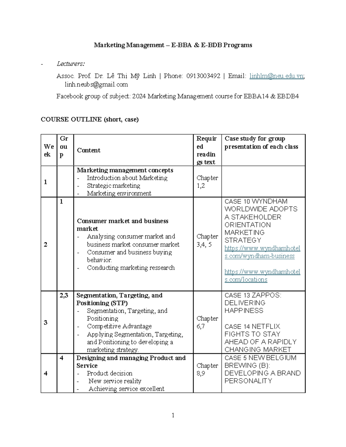 Course Outline case study - 1 Marketing Management – E-BBA & E-BDB ...