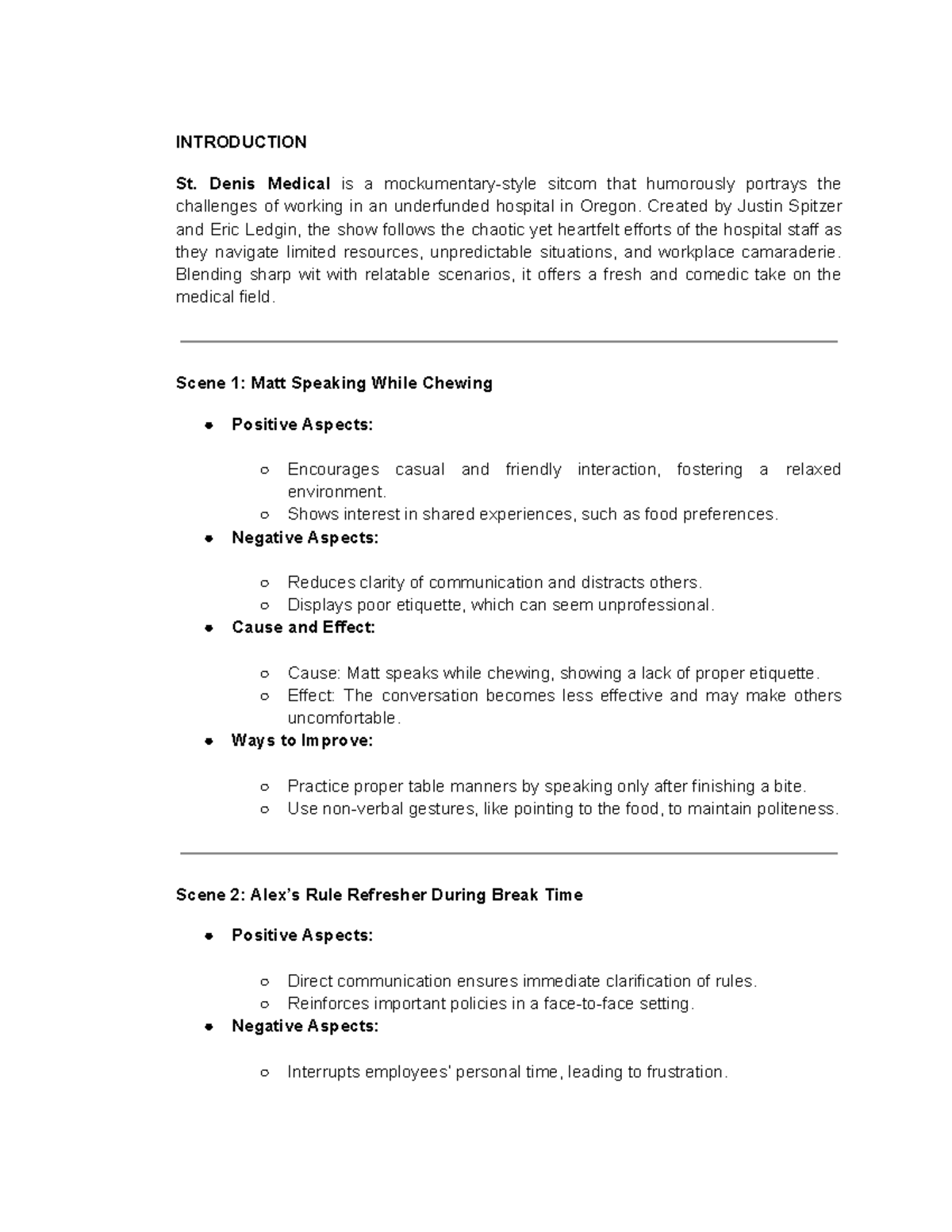 Video critique script - INTRODUCTION St. Denis Medical is a ...
