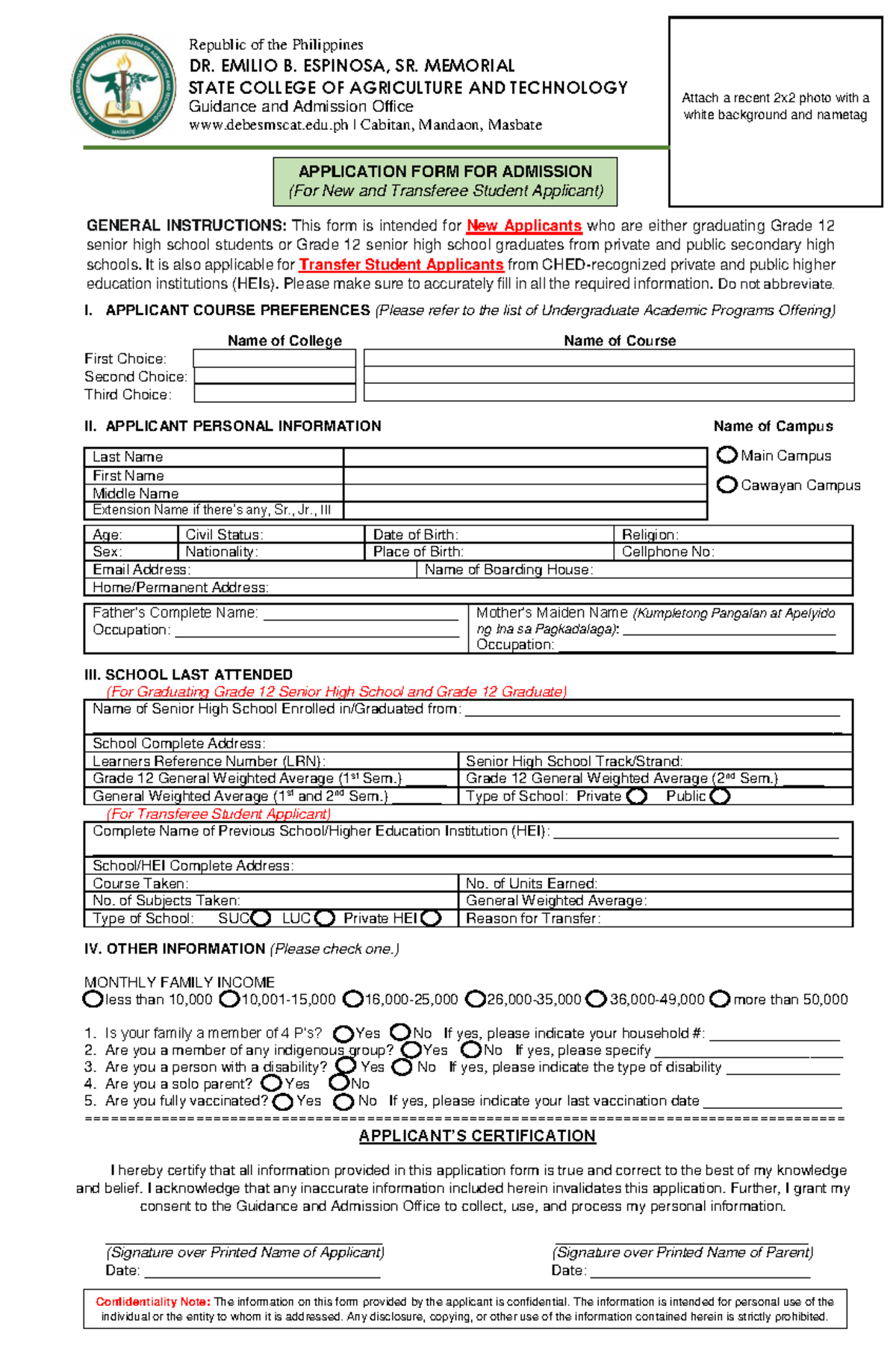 2024 NEW Application FOR Admission FORM (2) - APPLICATION FORM FOR ...