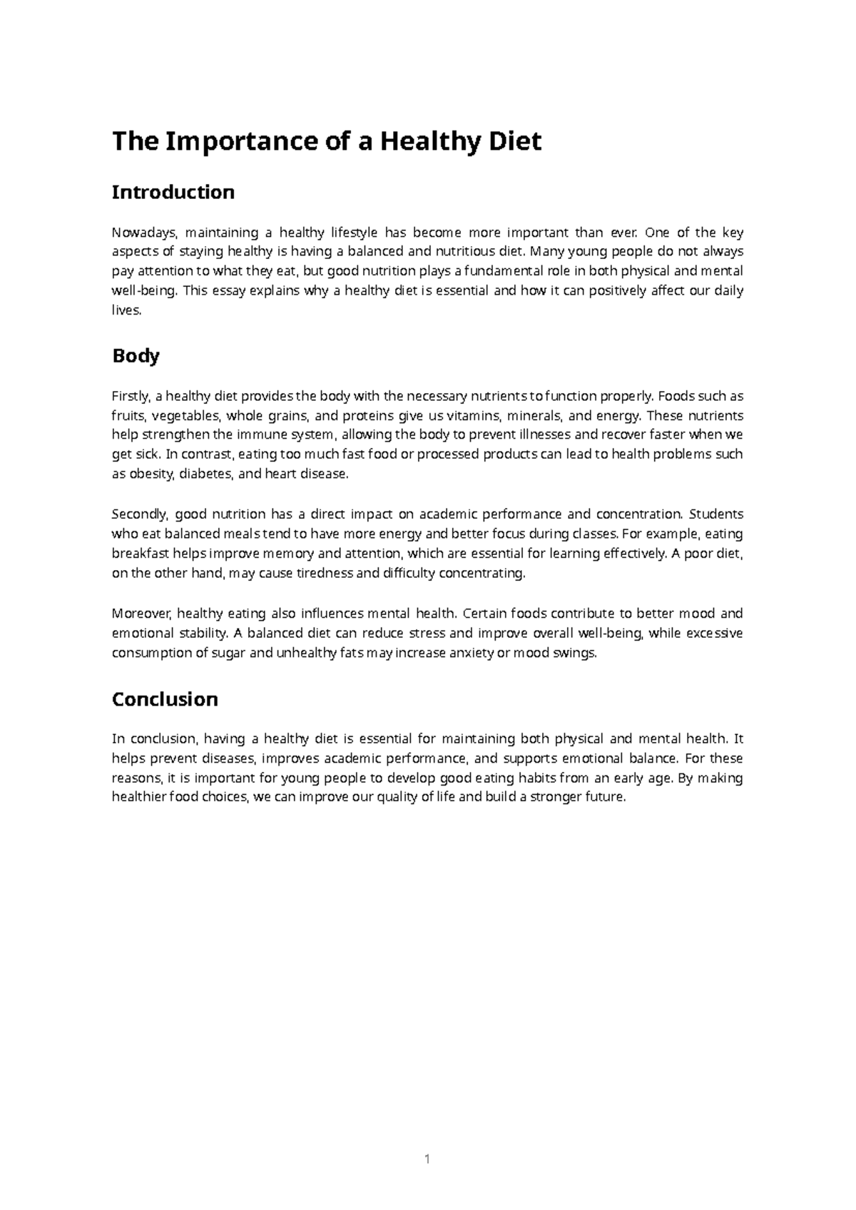 Importance of Healthy Eating: A Guide to Nutrition and Well-being - Studocu