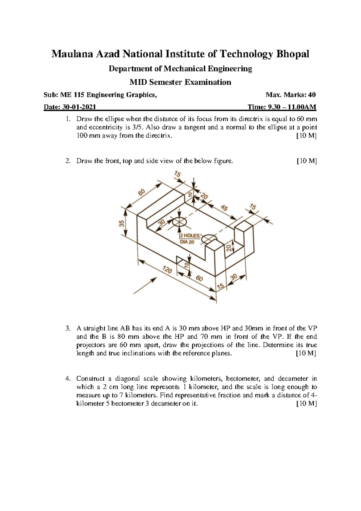 Engineering graphics mid sem manit paper - Maulana Azad National ...