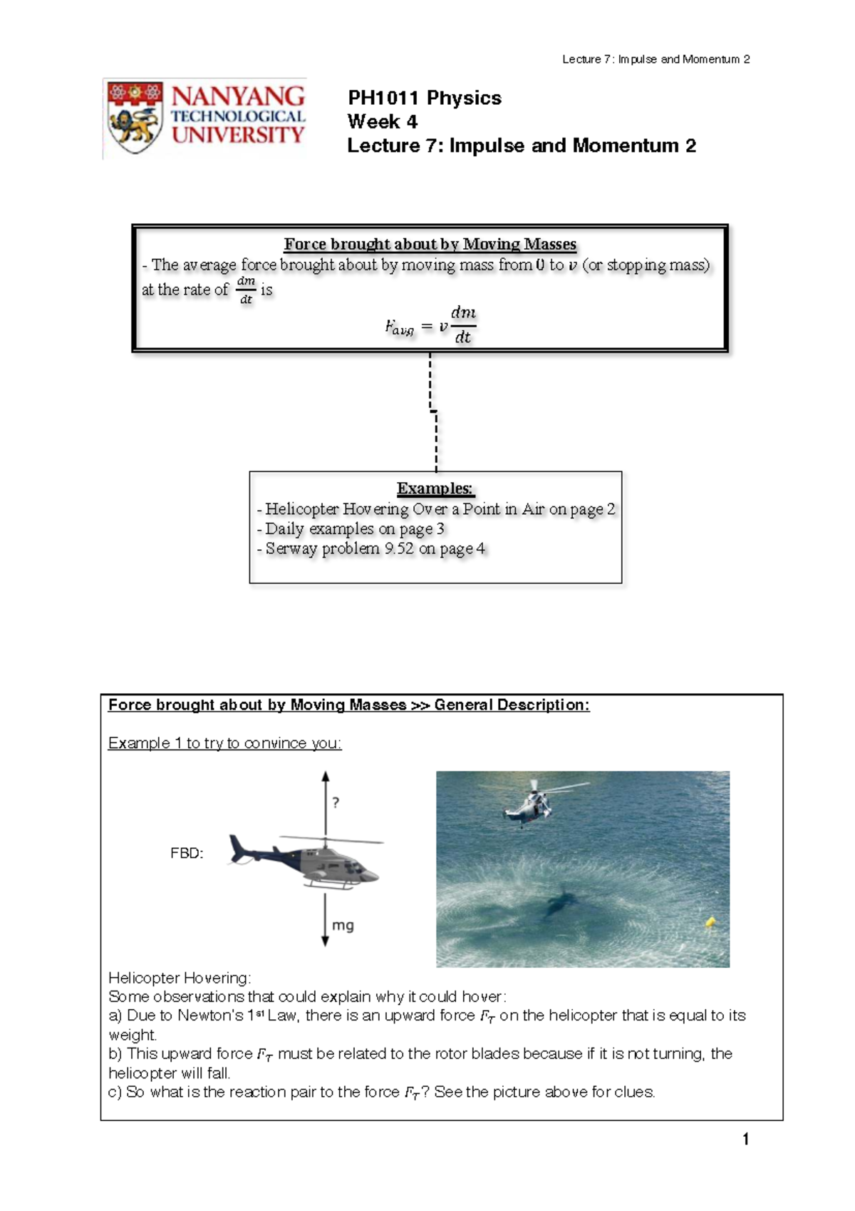 Lecture 7: Impulse and Momentum 2 - PH1011 Prelecture Notes - Studocu