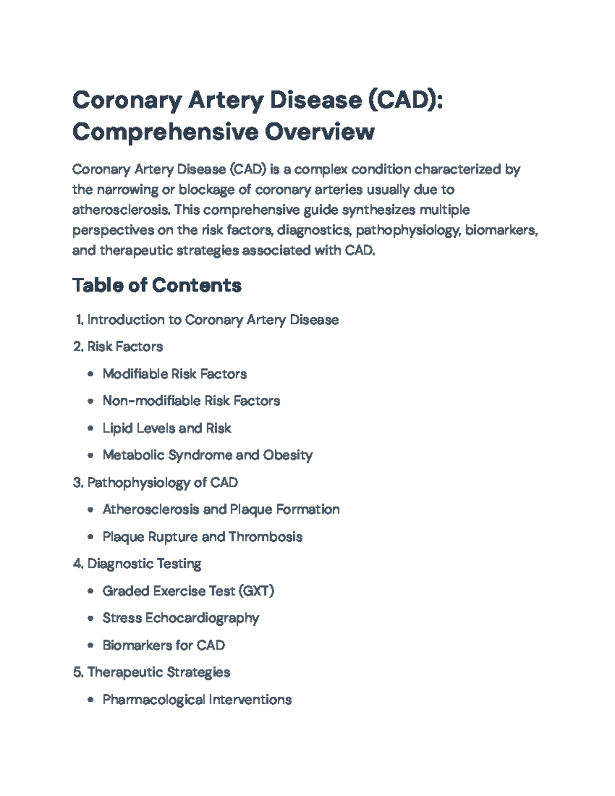Coronary Artery Disease (CAD): Overview, Risk Factors & Management ...